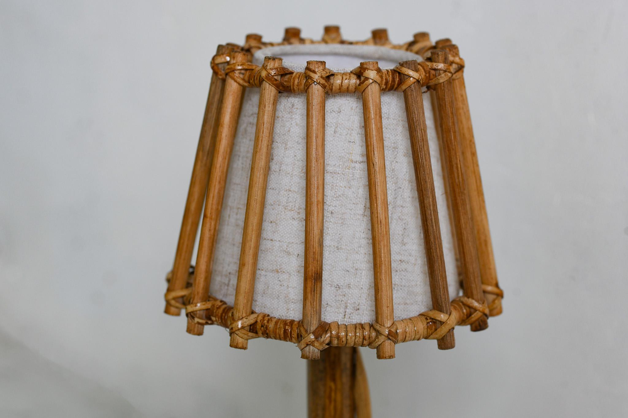 Mid-Century Modern Mid-Century Pencil Reed Rattan Table Lamp Louis Sognot  For Sale
