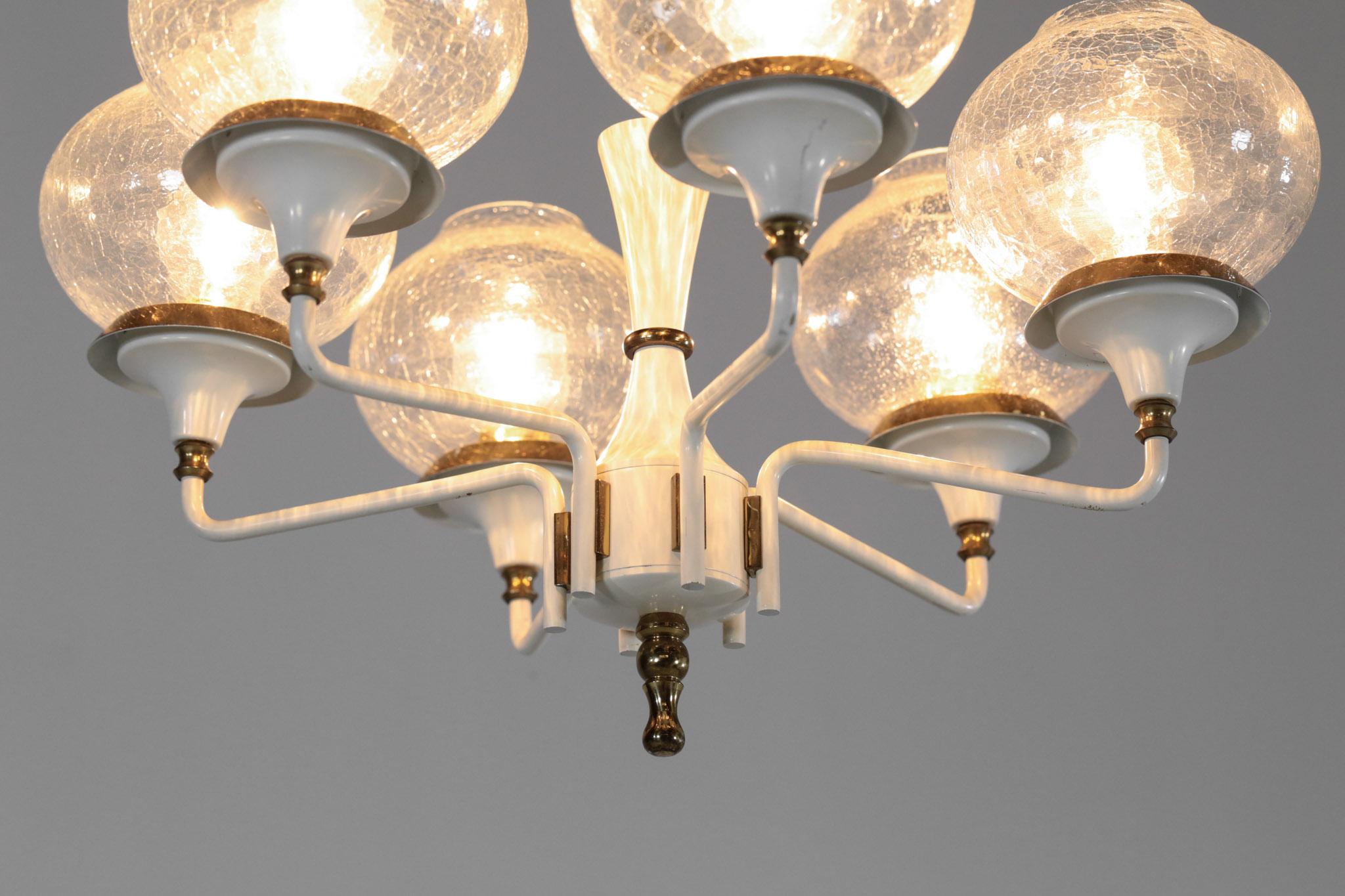 20th Century Midcentury Pendant Brass and Glass Scandinavian in Style of Hans Age Jakobsson