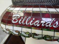Mid-Century Pendant Chandelier Billiards Pool Table Stained Glass Lamp Quoziel