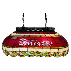 Mid-Century Pendant Chandelier Billiards Pool Table Stained Glass Lamp Quoziel