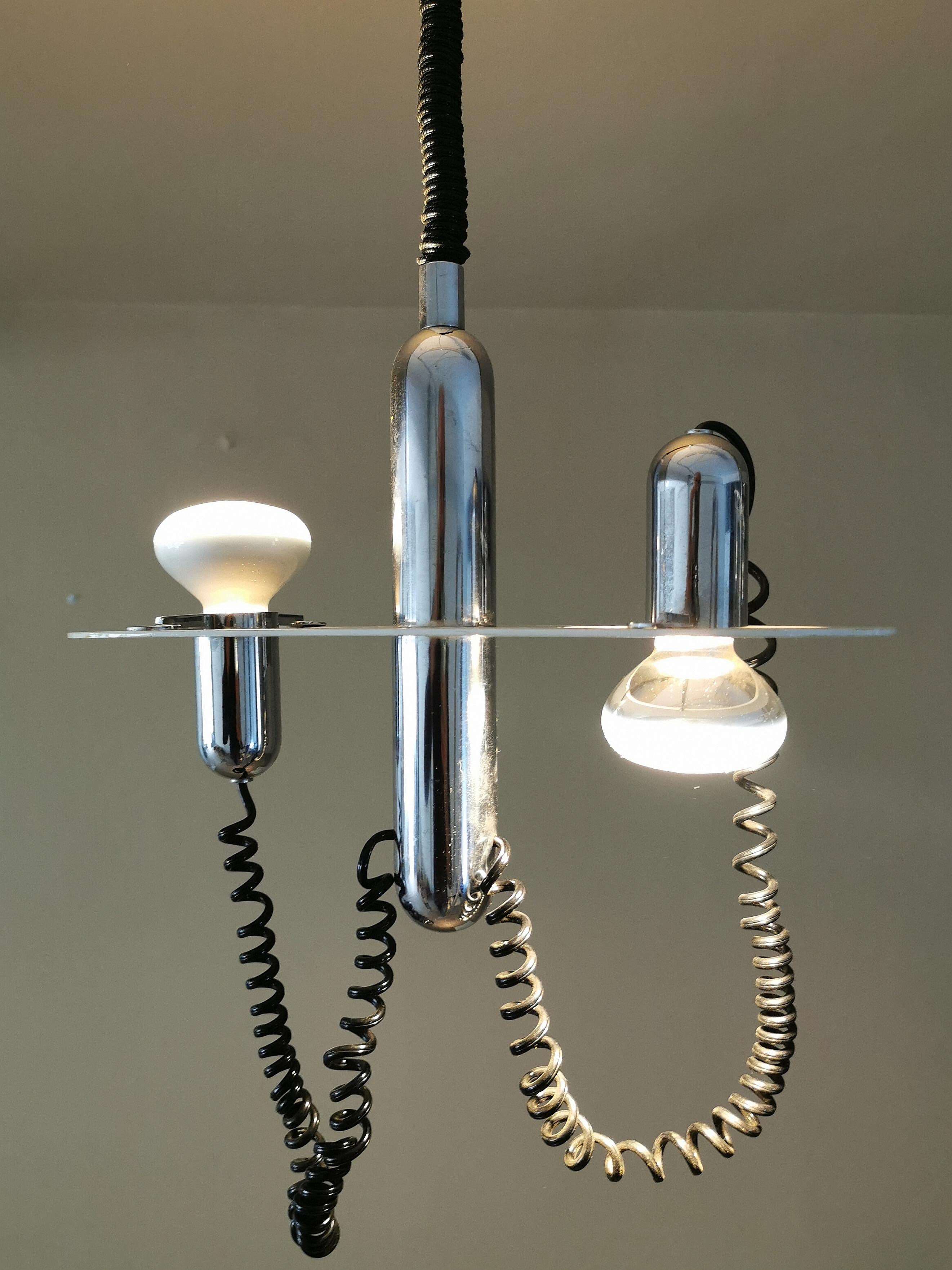 Mid-Century Modern Pendant Chandelier by Ezio Didone in Metal and Chromed Aluminum MidCentury, 1968
