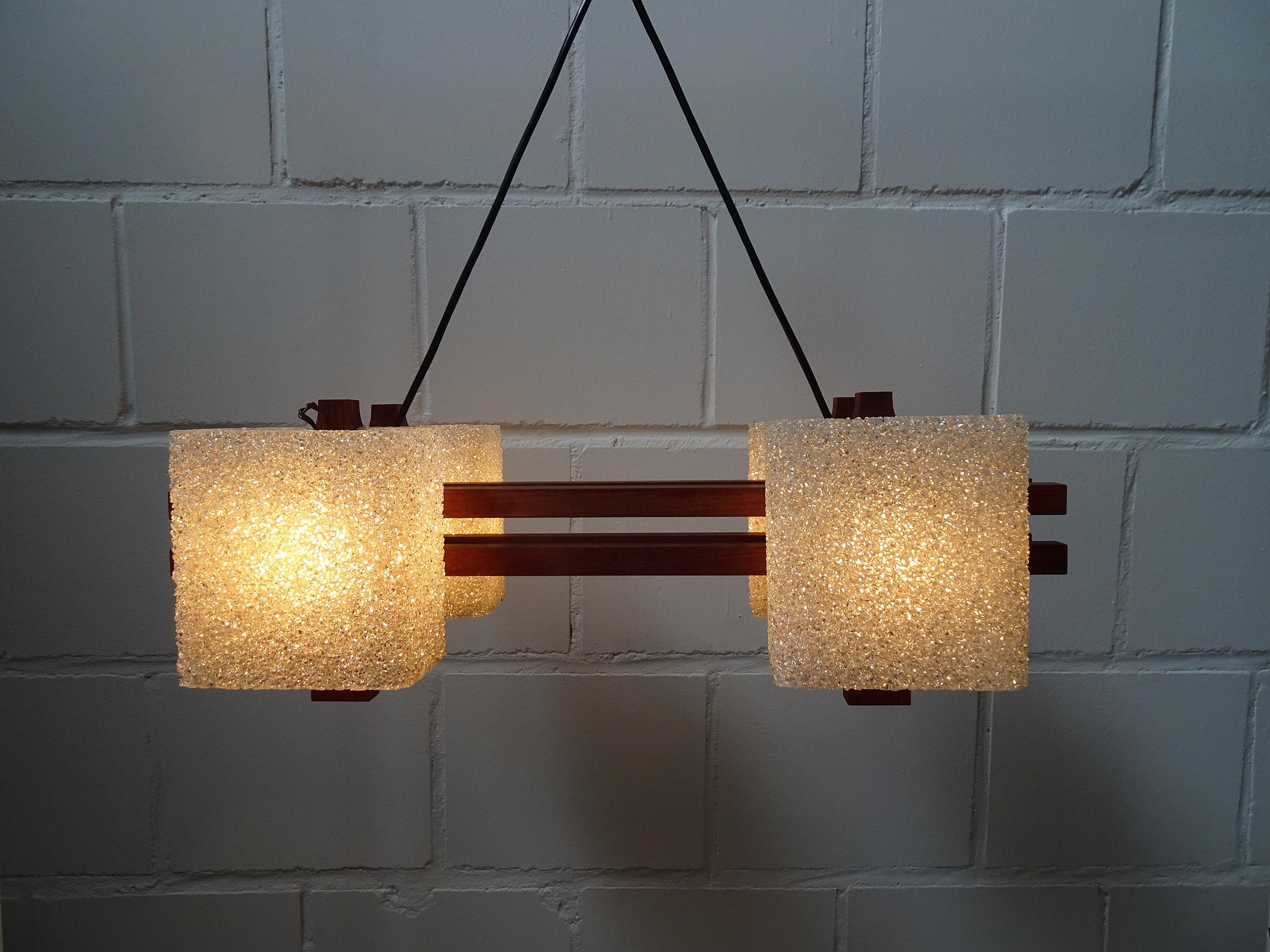 Mid-Century Pendant Chandelier Teak and Resin, Denmark, 1960 For Sale 3