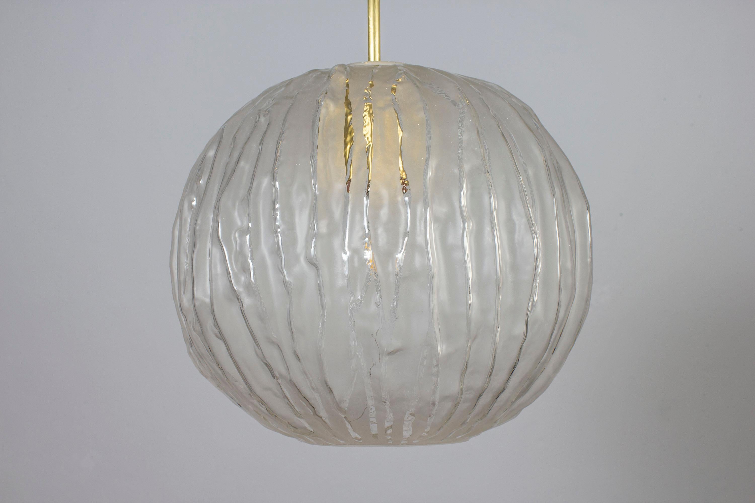 Blown Glass Mid-Century  Pendant Frosted Murano Glass  by Angelo Brotto For Sale