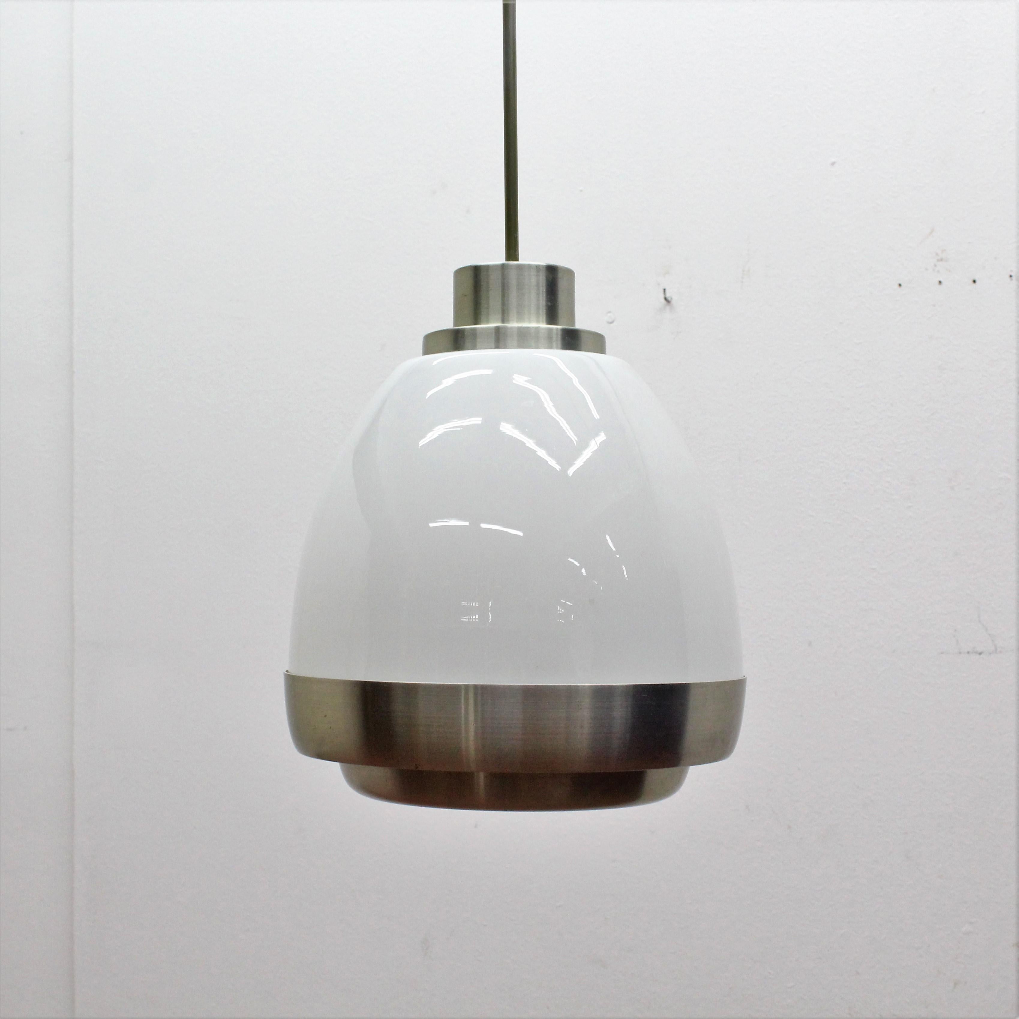 Italian Midcentury Pendant Glass and Metal Lamp by Pia Guidetti Crippa for Lumi, 1960s