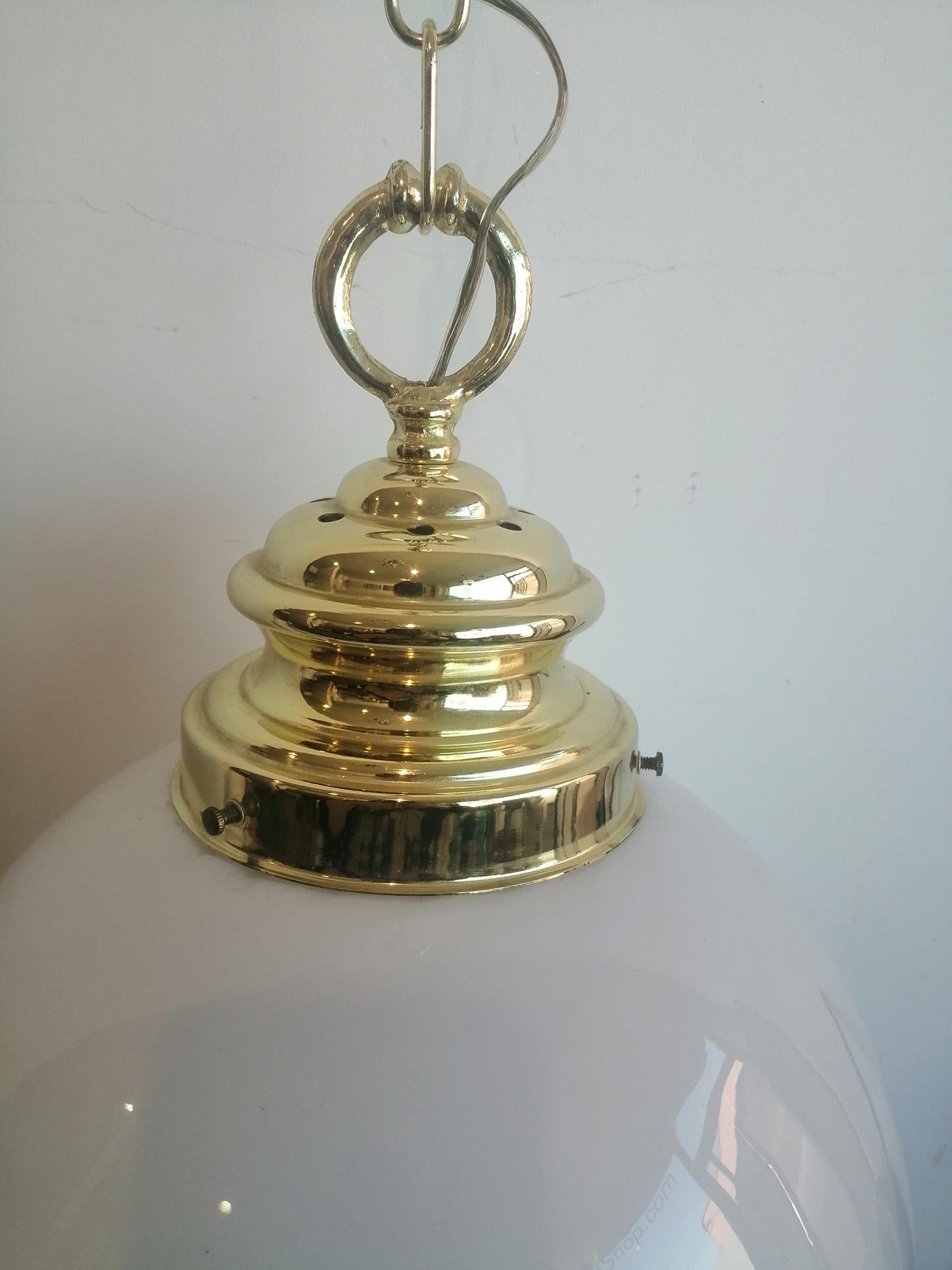 Pendant Gold Chrome Gold Metal with Extra Large Opal Glass Globe For Sale 5
