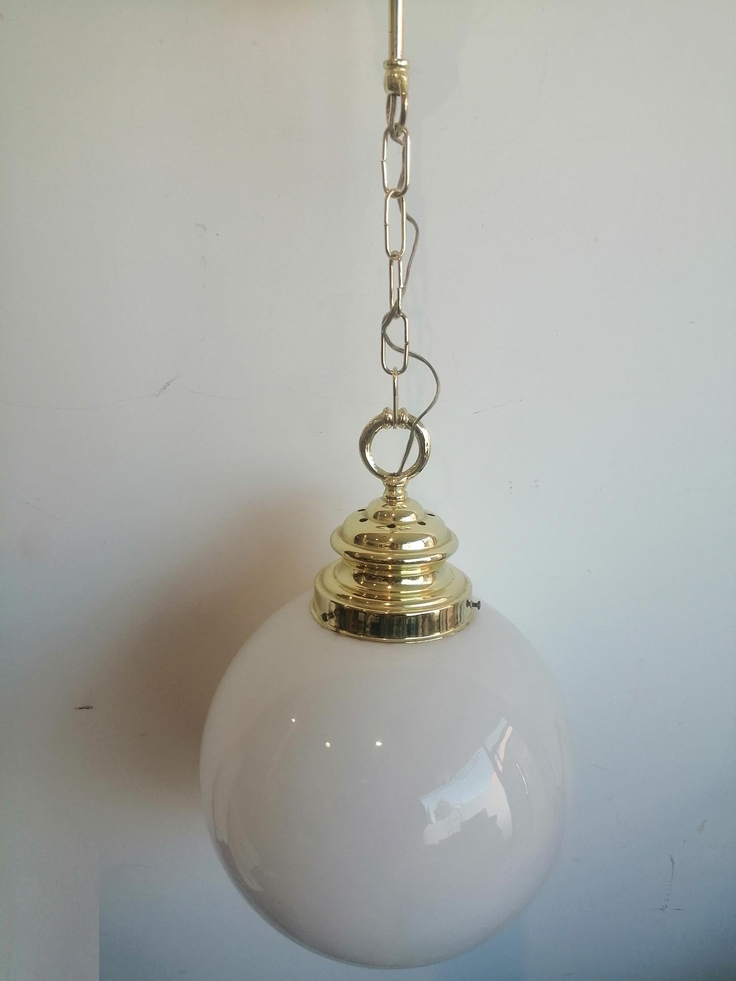 Pendant Gold Chrome Gold Metal with Extra Large Opal Glass Globe In Excellent Condition For Sale In Mombuey, Zamora