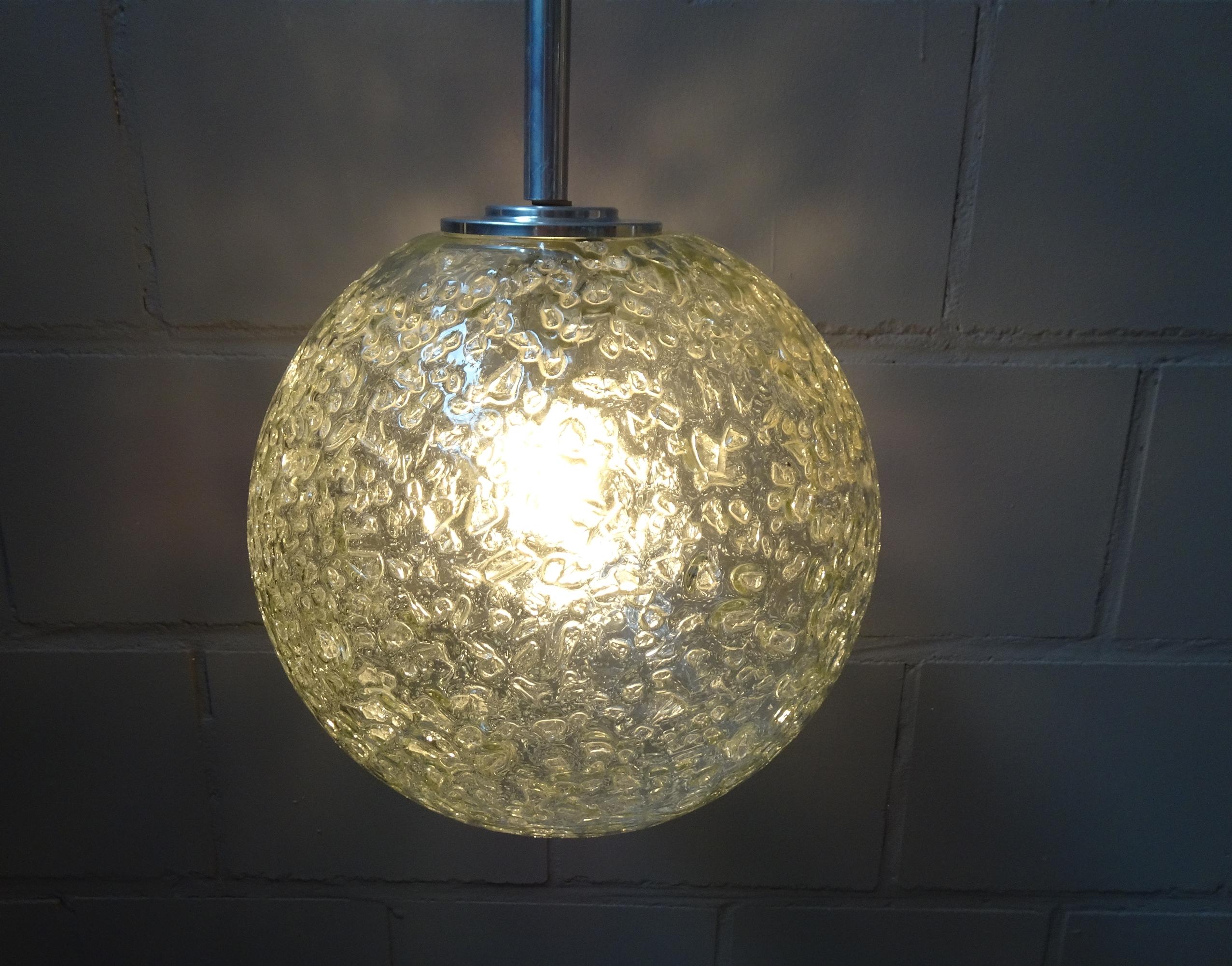 Mid-Century Modern Midcentury Pendant Ice Crackle Glass by Doria, Germany, 1960s For Sale