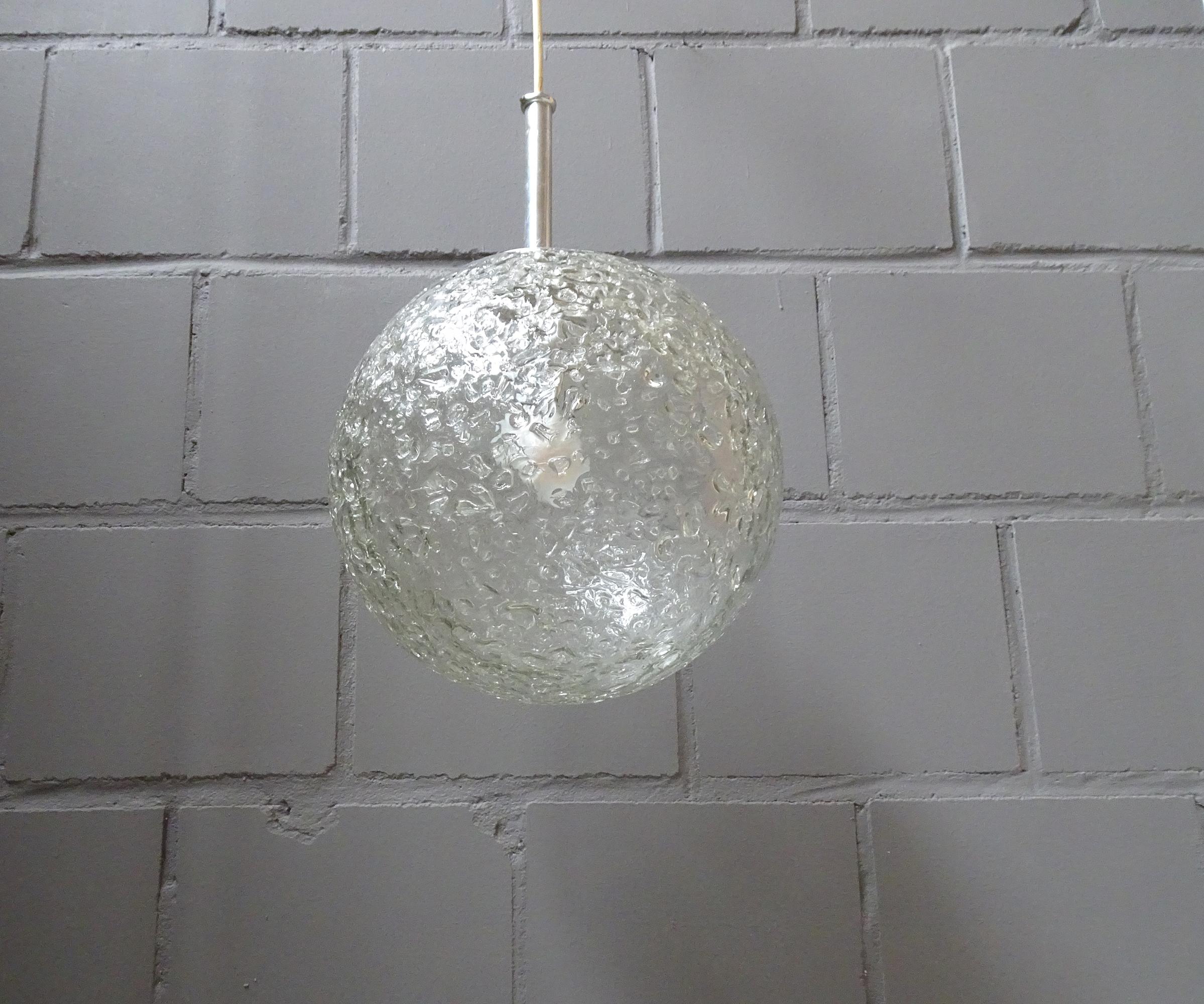 Mid-20th Century Midcentury Pendant Ice Crackle Glass by Doria, Germany, 1960s For Sale