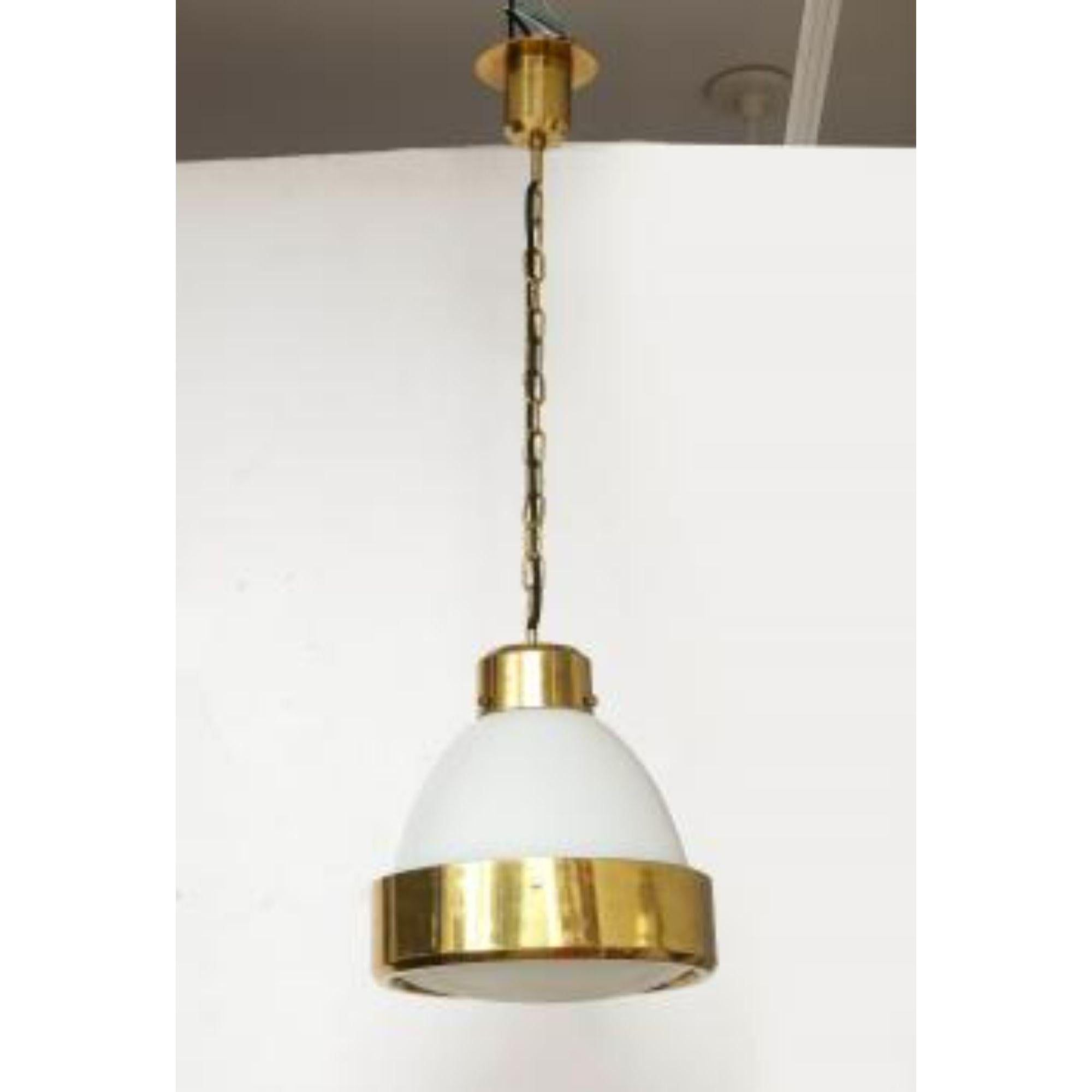 Midcentury Pendant in Brass and White Opaline Glass, Mid-20th Century For Sale 6
