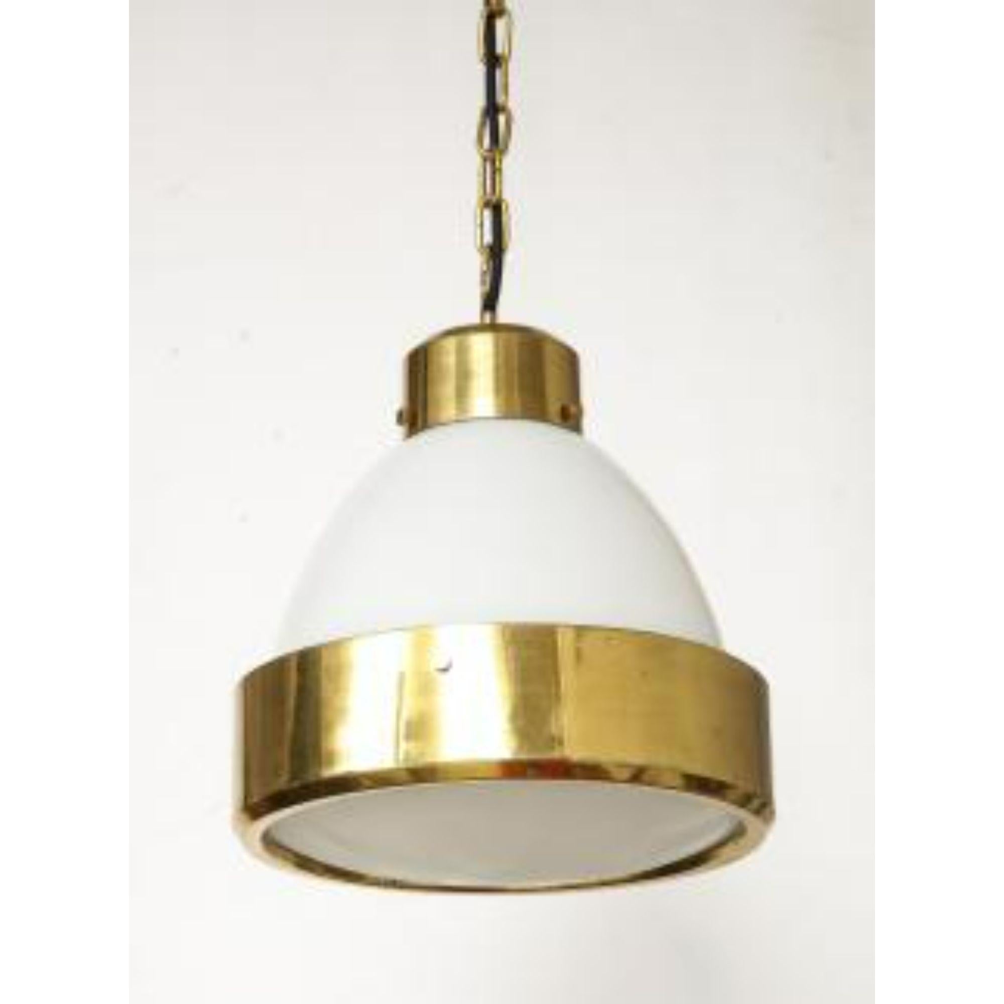 Modern Midcentury Pendant in Brass and White Opaline Glass, Mid-20th Century For Sale