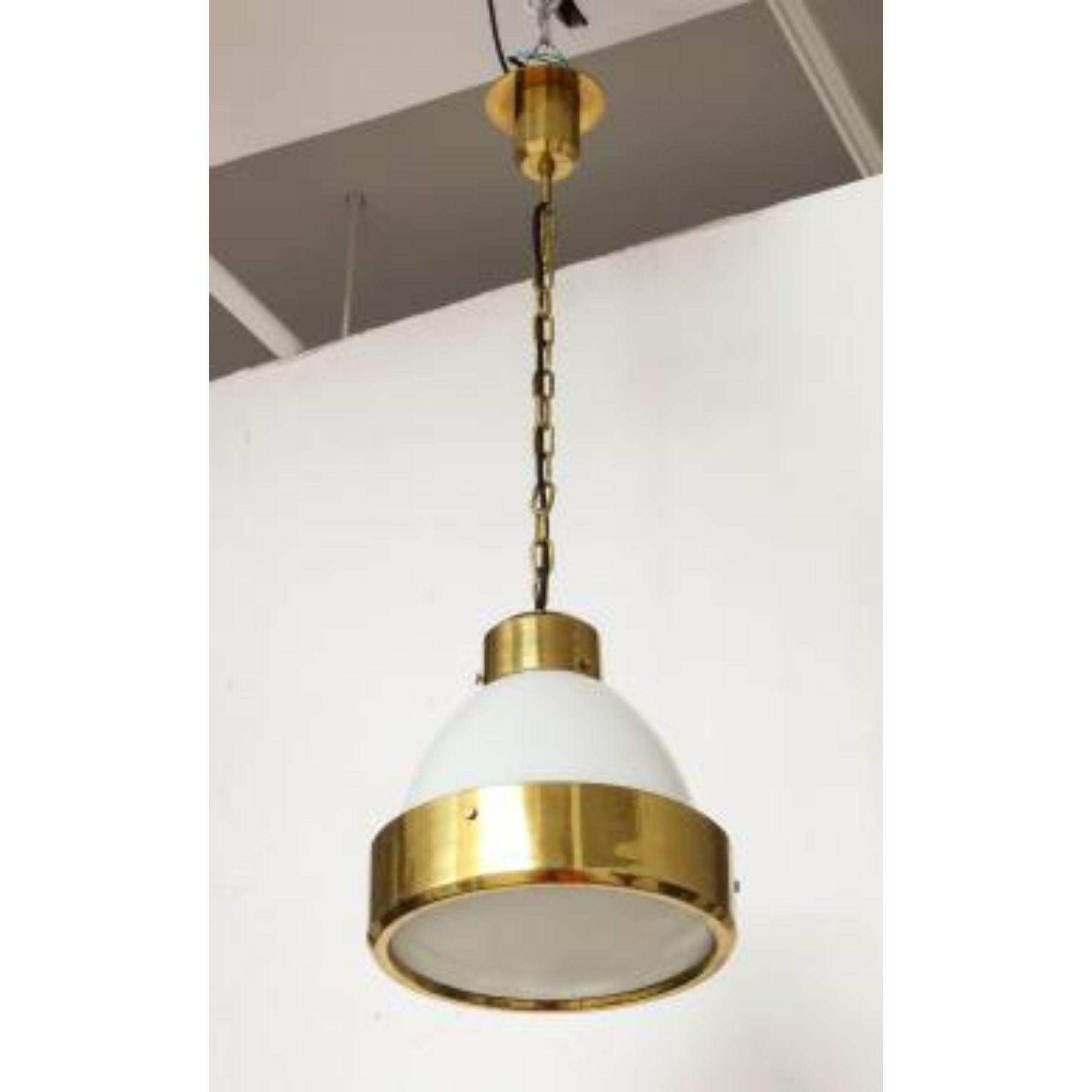 Midcentury Pendant in Brass and White Opaline Glass, Mid-20th Century In Good Condition For Sale In New York City, NY