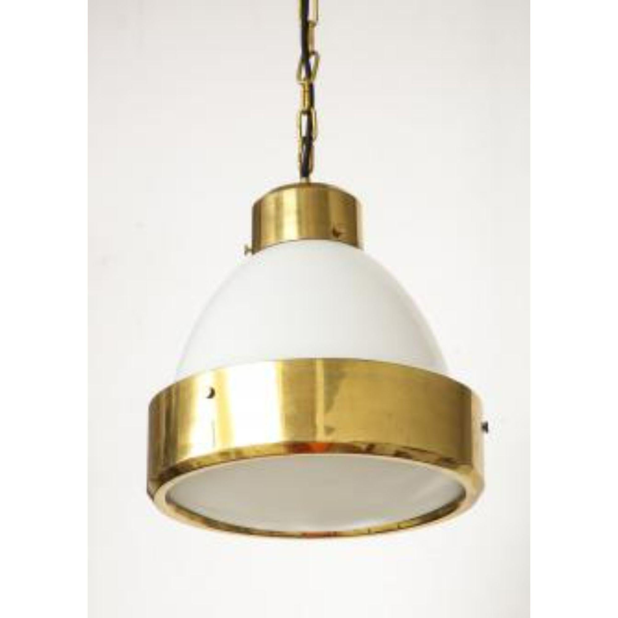 Midcentury Pendant in Brass and White Opaline Glass, Mid-20th Century For Sale 1