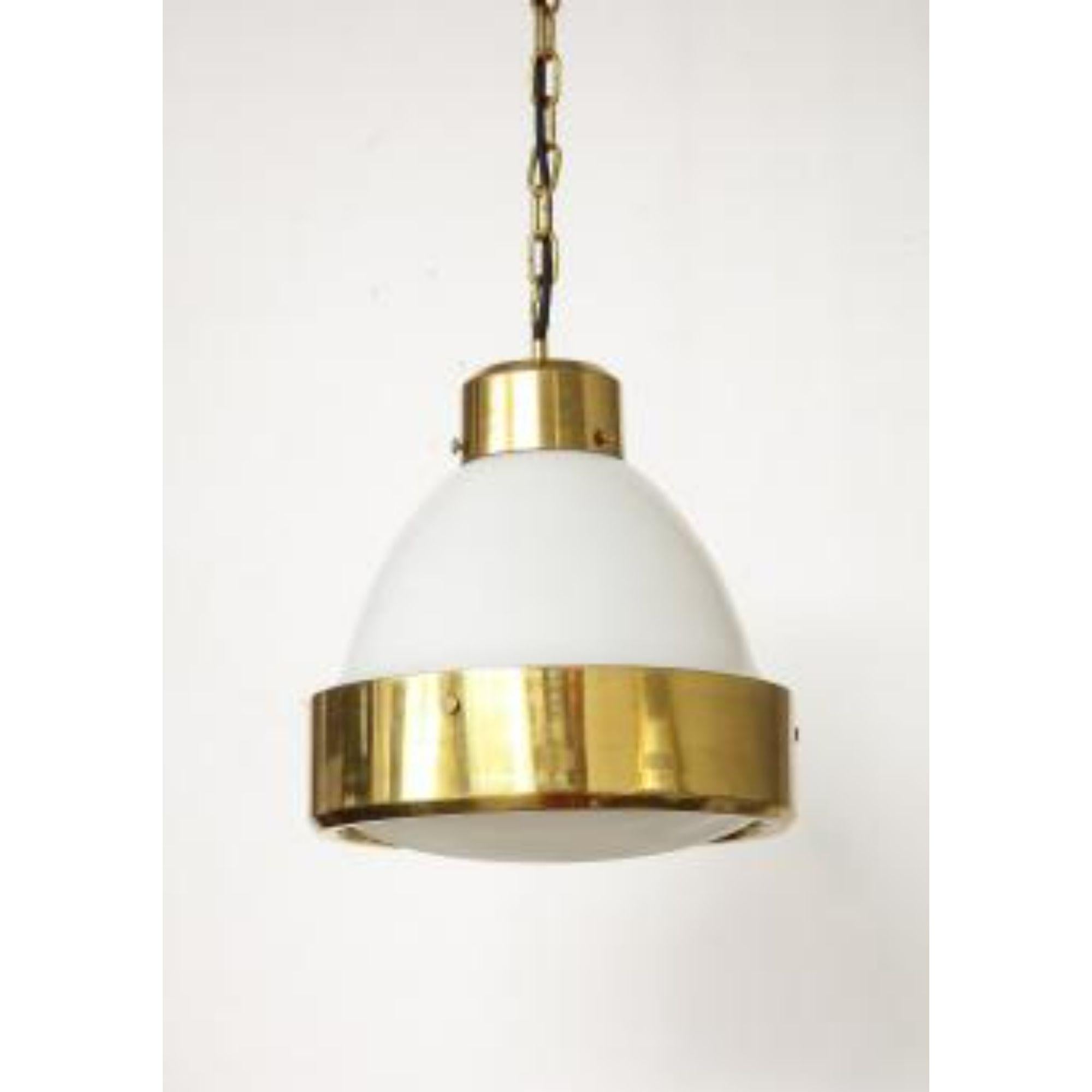 Midcentury Pendant in Brass and White Opaline Glass, Mid-20th Century For Sale 2