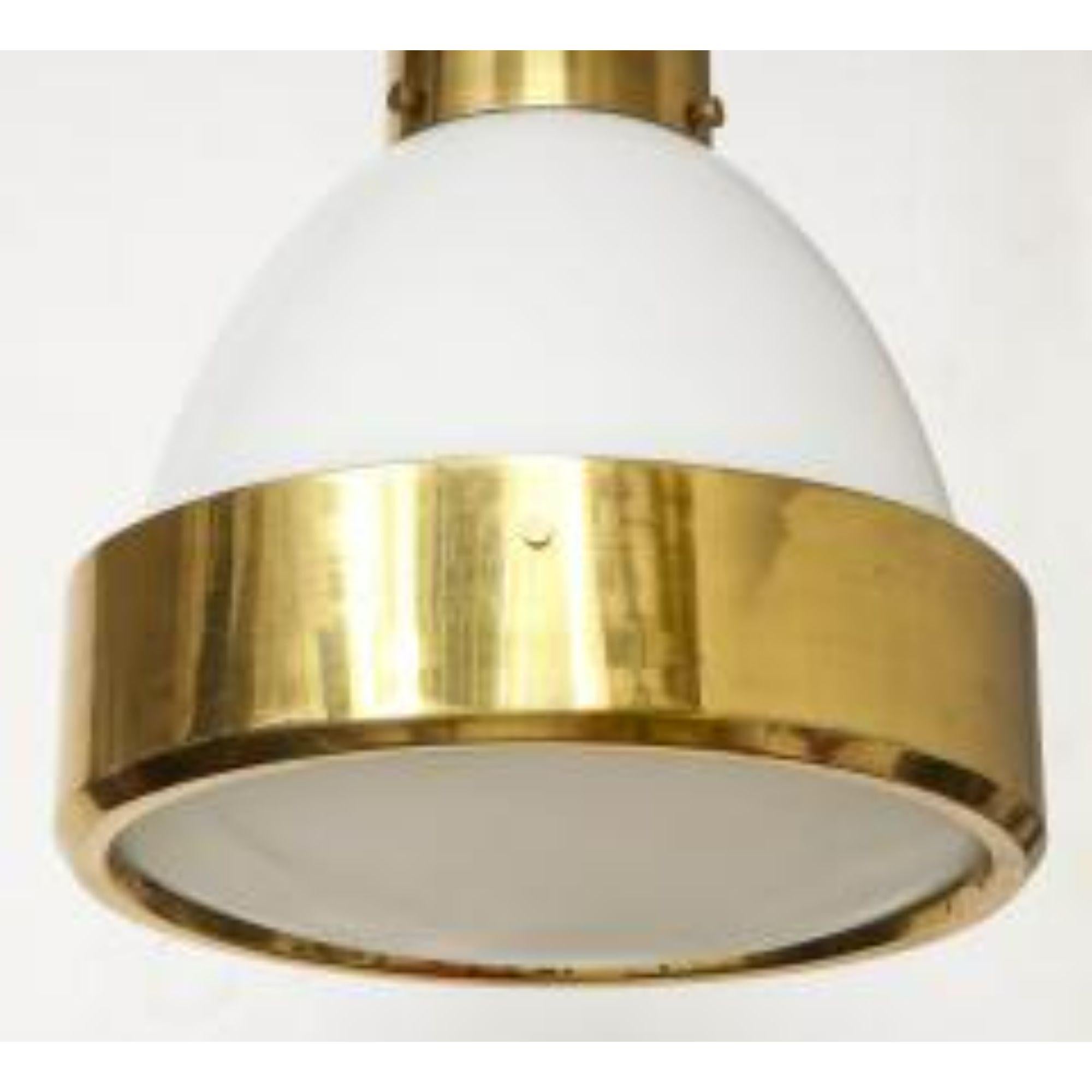 Midcentury Pendant in Brass and White Opaline Glass, Mid-20th Century For Sale 4