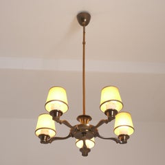 Mid-Century Pendant in Brass, String, & Parchment Shades, PSO Finland 1940s