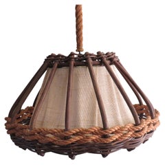 Used Mid Century Pendant in Jute and Bamboo, in the Style of Audoux & Minet, France 