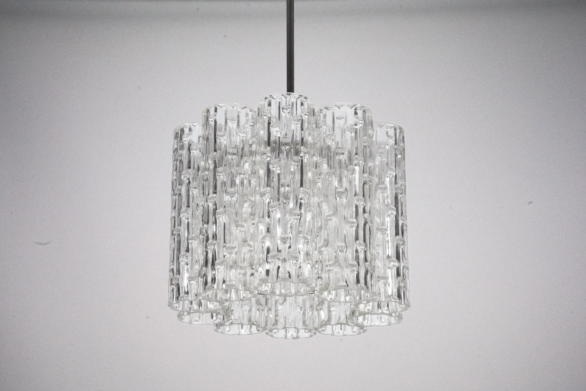Italian Mid-Century pendant in Murano glass elements and chrome. Italy 1960s For Sale