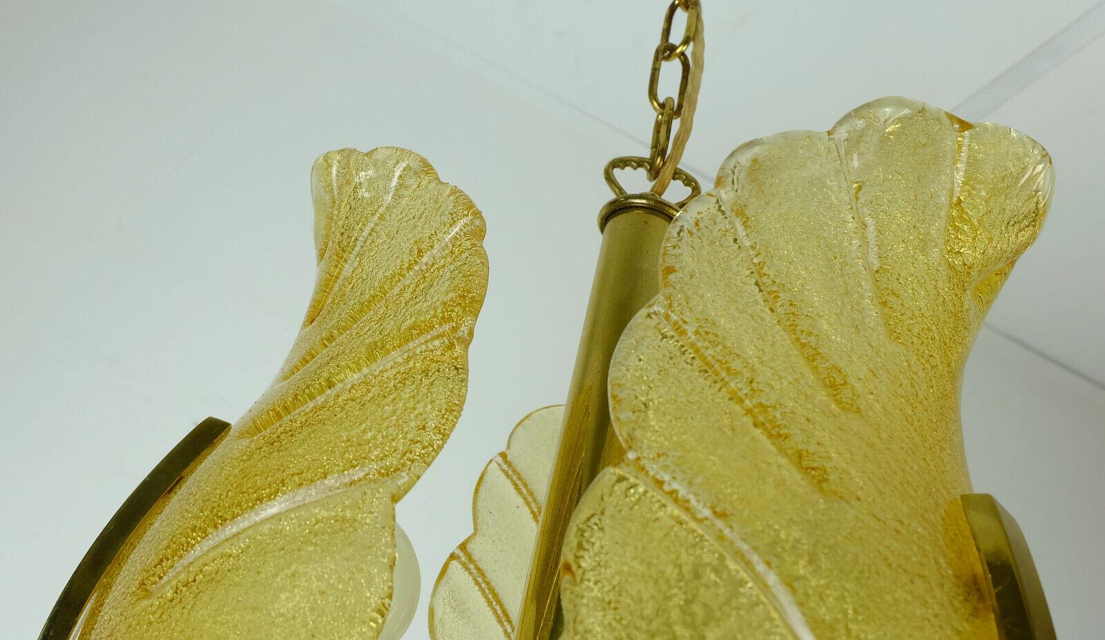 Midcentury Pendant Lamp Brass Amber Glass 1960s Small Chandelier In Good Condition For Sale In Mannheim, DE