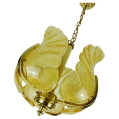 Retro Midcentury Pendant Lamp Brass Amber Glass 1960s Small Chandelier