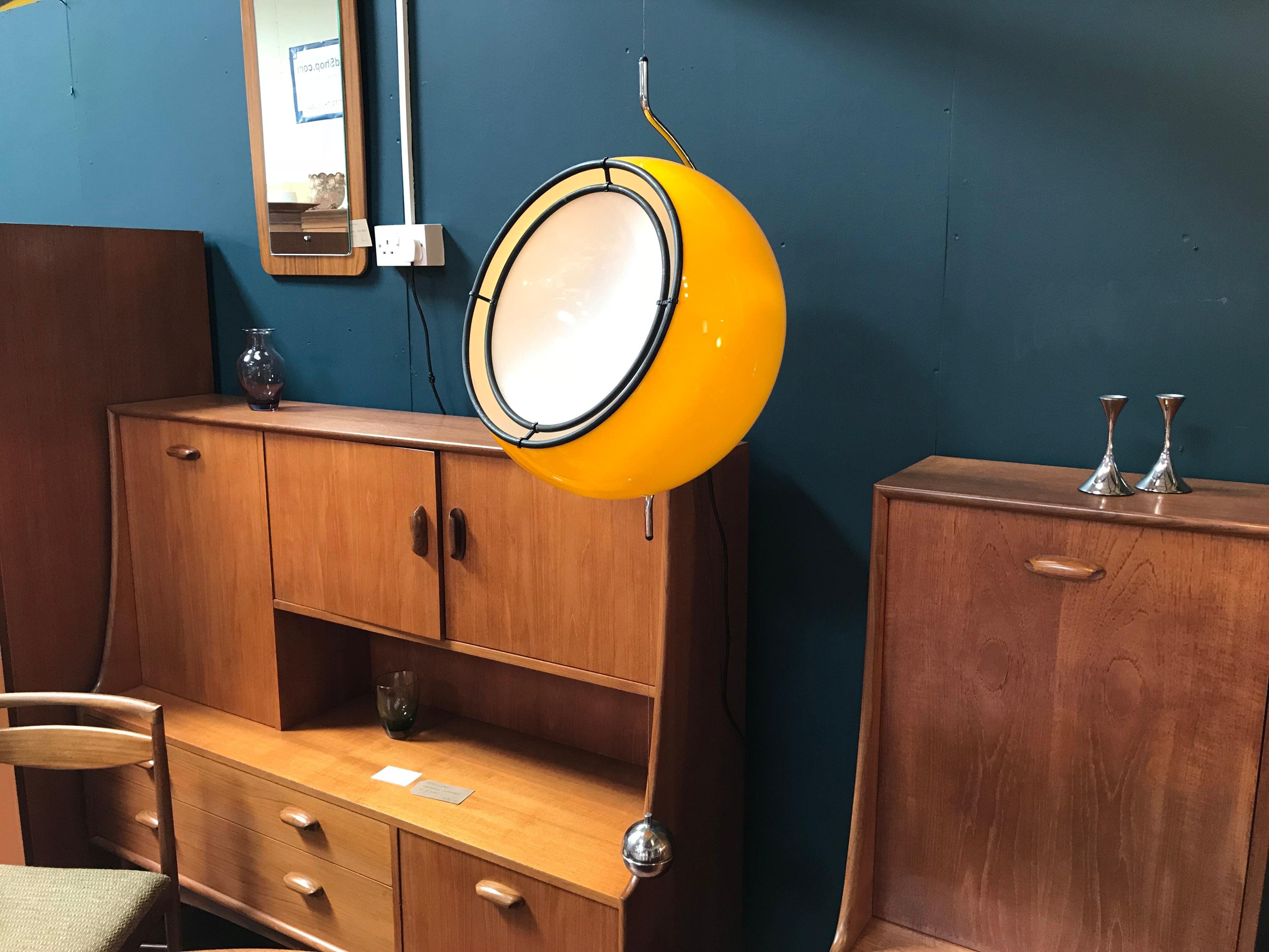 20th Century Midcentury Pendant Lamp by Harvey Guzzini, Yellow and White For Sale