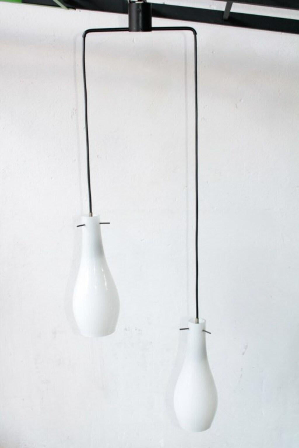 Midcentury Pendant Lamp artglass Stilnovo Style In Good Condition For Sale In Palermo, Palermo