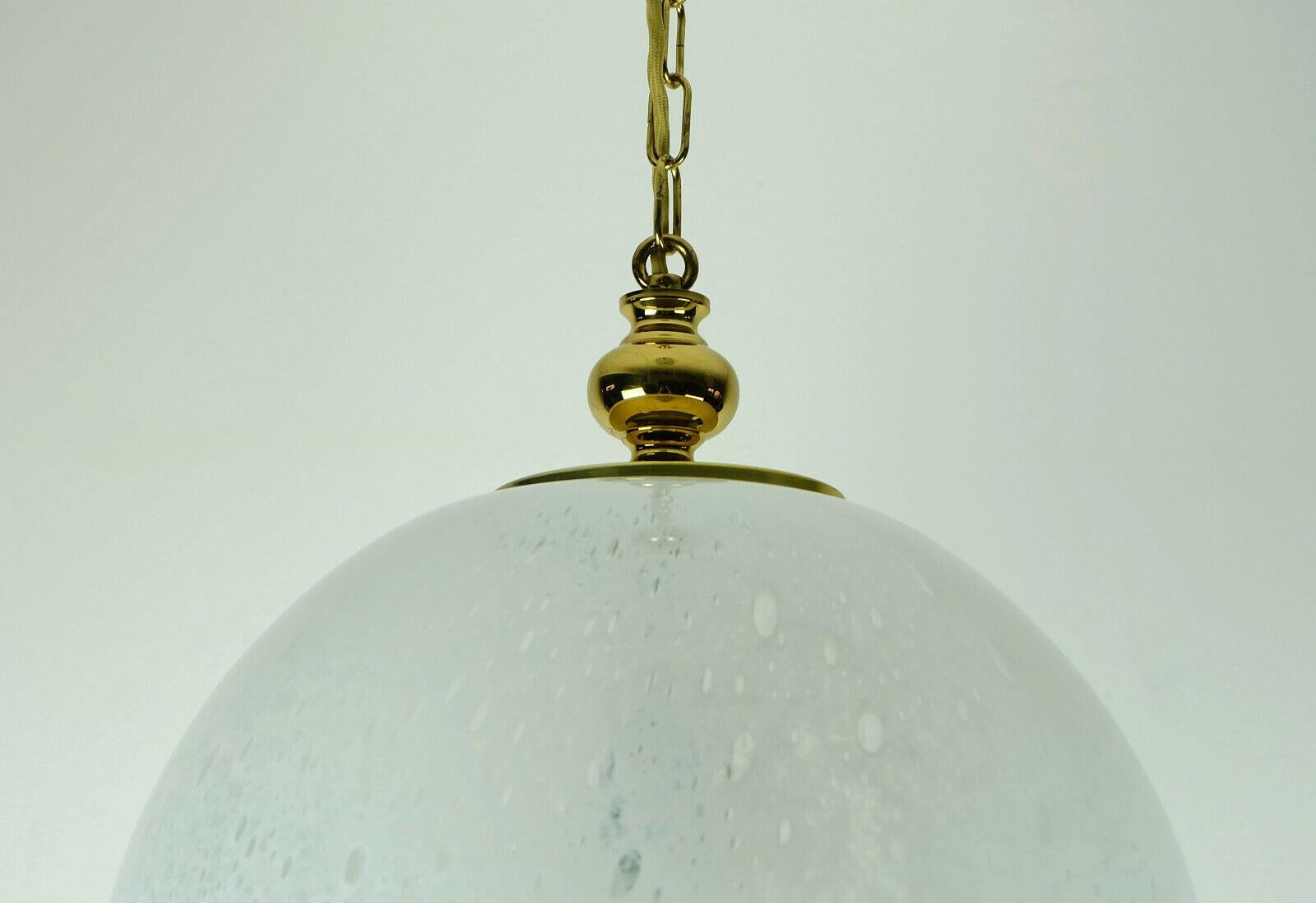Midcentury Pendant Lamp Doria-Leuchten White Glass Bubble Glass and Brass 1970s For Sale 4