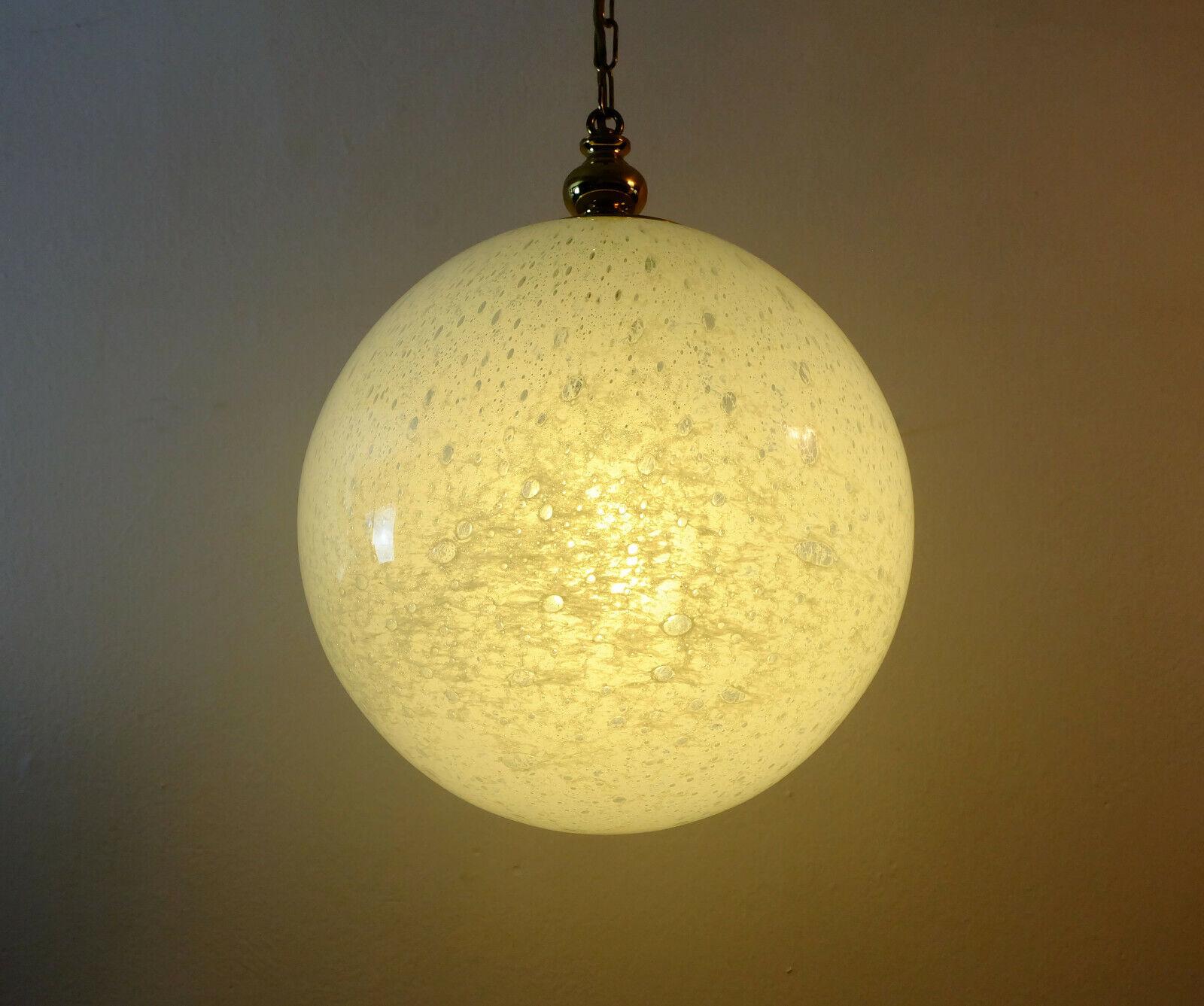 Late 20th Century Midcentury Pendant Lamp Doria-Leuchten White Glass Bubble Glass and Brass 1970s For Sale