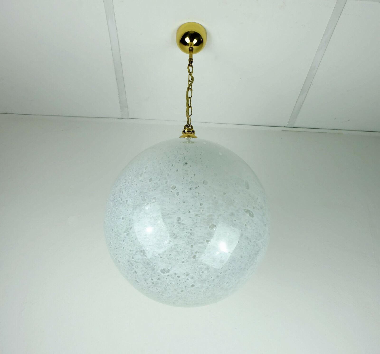Midcentury Pendant Lamp Doria-Leuchten White Glass Bubble Glass and Brass 1970s For Sale 1