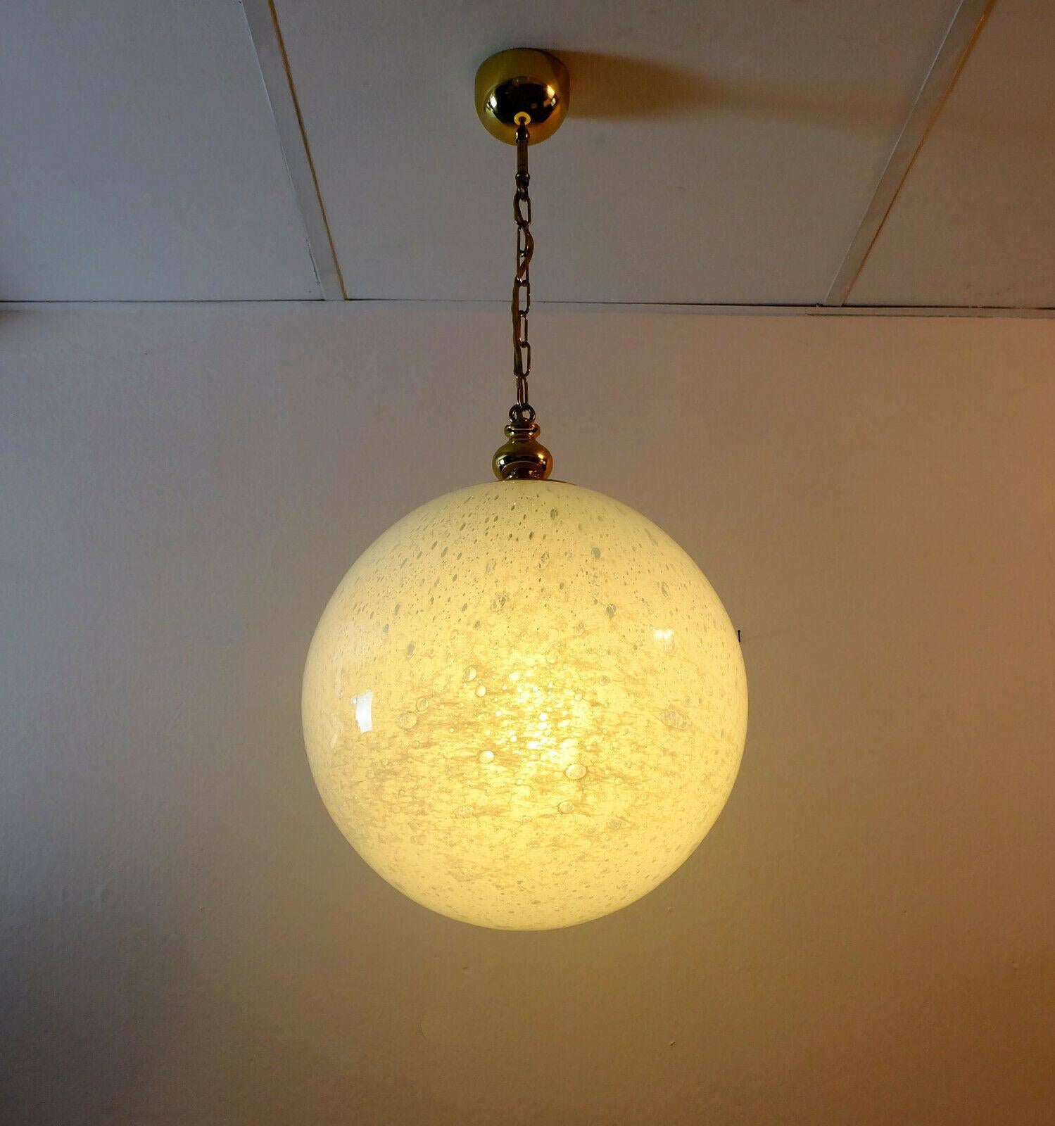 Midcentury Pendant Lamp Doria-Leuchten White Glass Bubble Glass and Brass 1970s For Sale 2