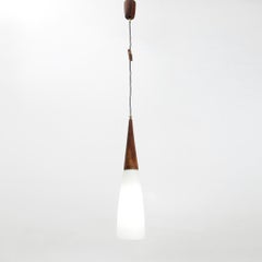 Midcentury Pendant Lamp in Teak and Opaline Glass, 1960s