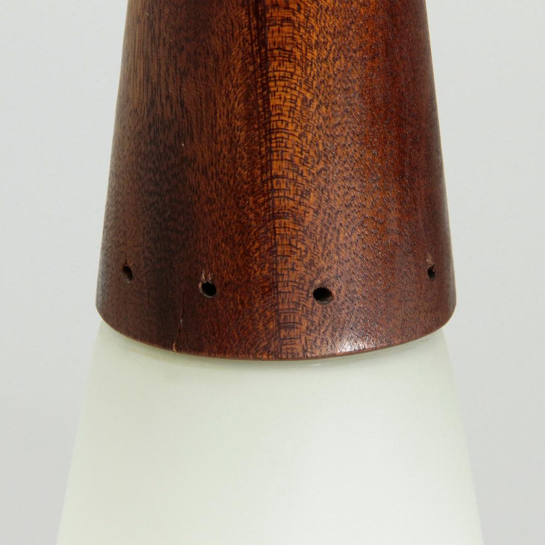 Swedish Midcentury Pendant Lamp in Teak and Opaline Glass, 1960s For Sale