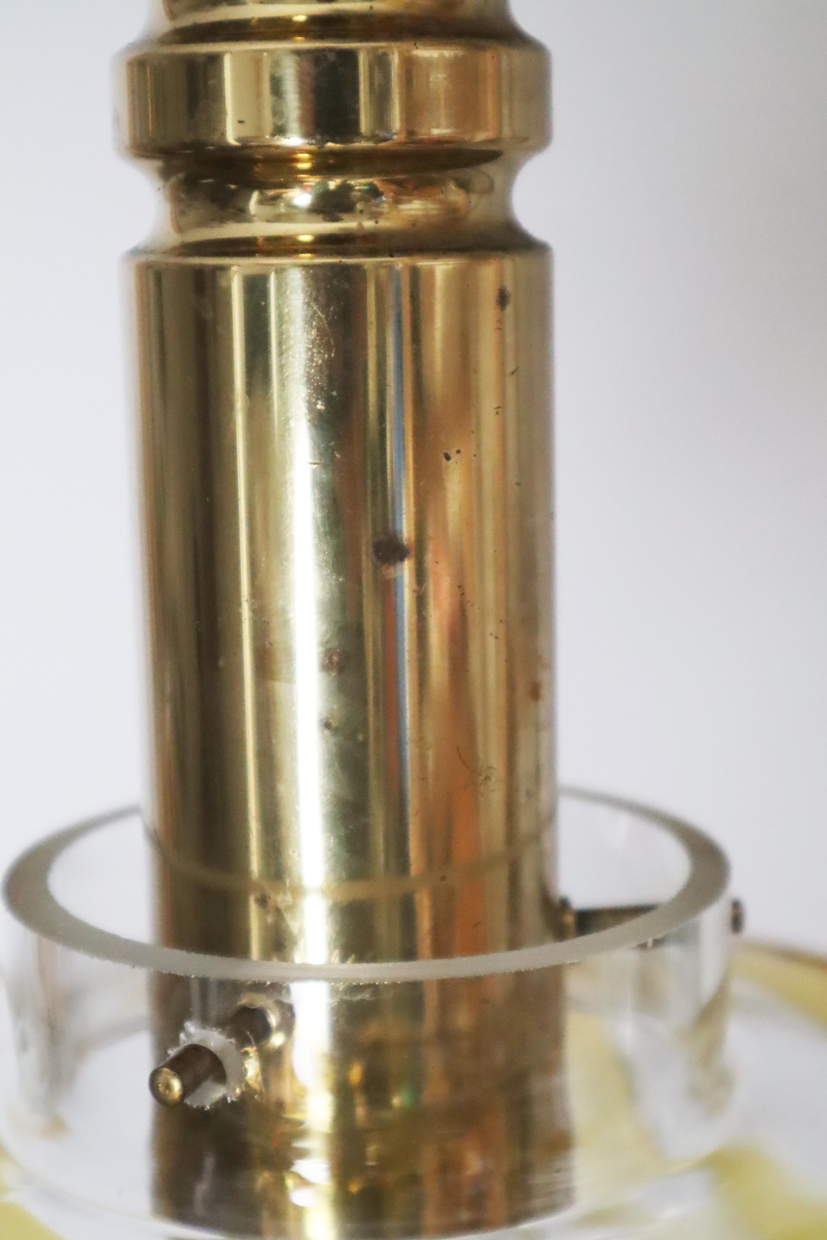 Mid-Century Pendant Lamp made of Murano Glass with Gold Yellow Waves and Brass For Sale 7