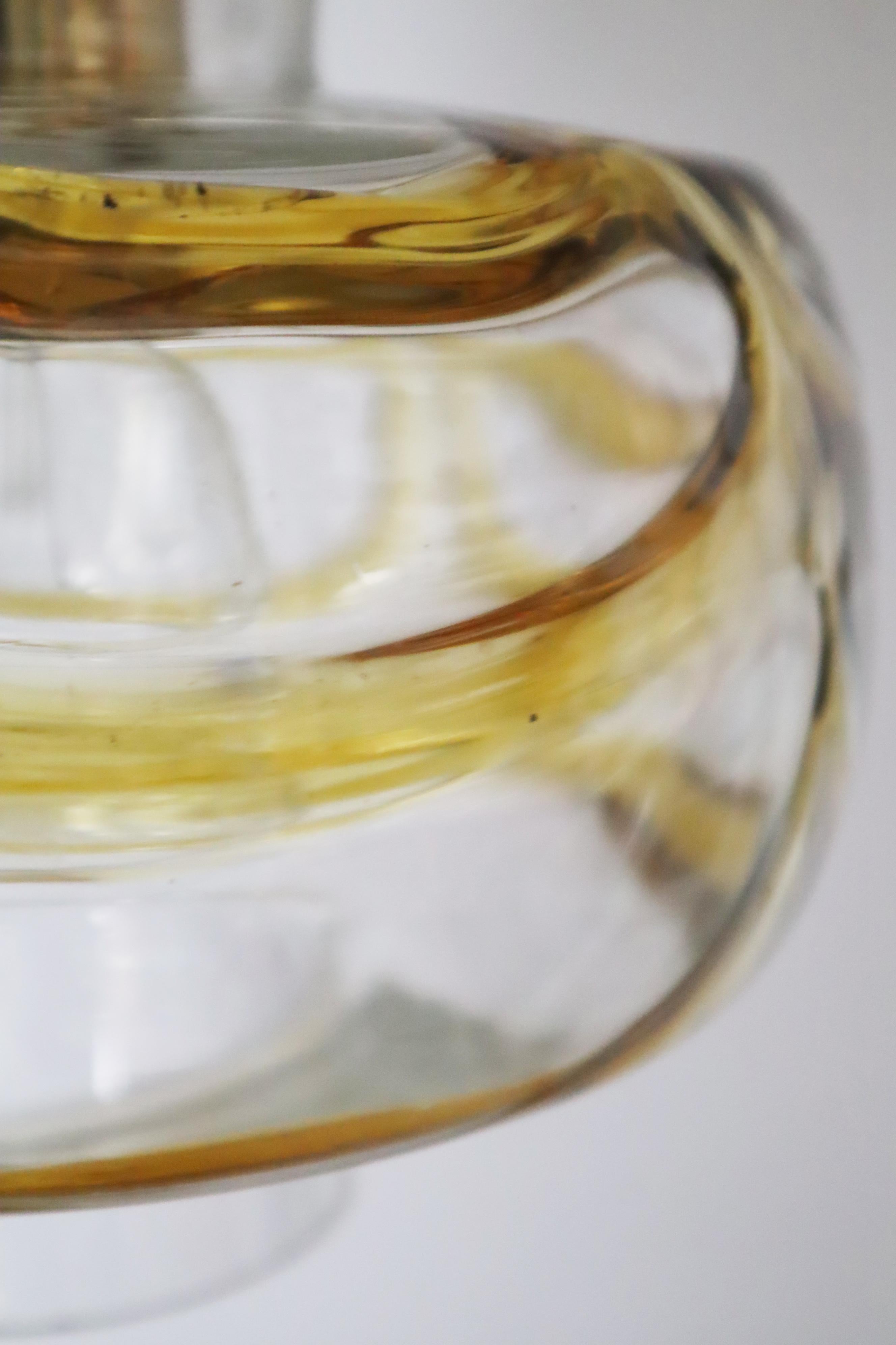 Mid-Century Pendant Lamp made of Murano Glass with Gold Yellow Waves and Brass For Sale 8