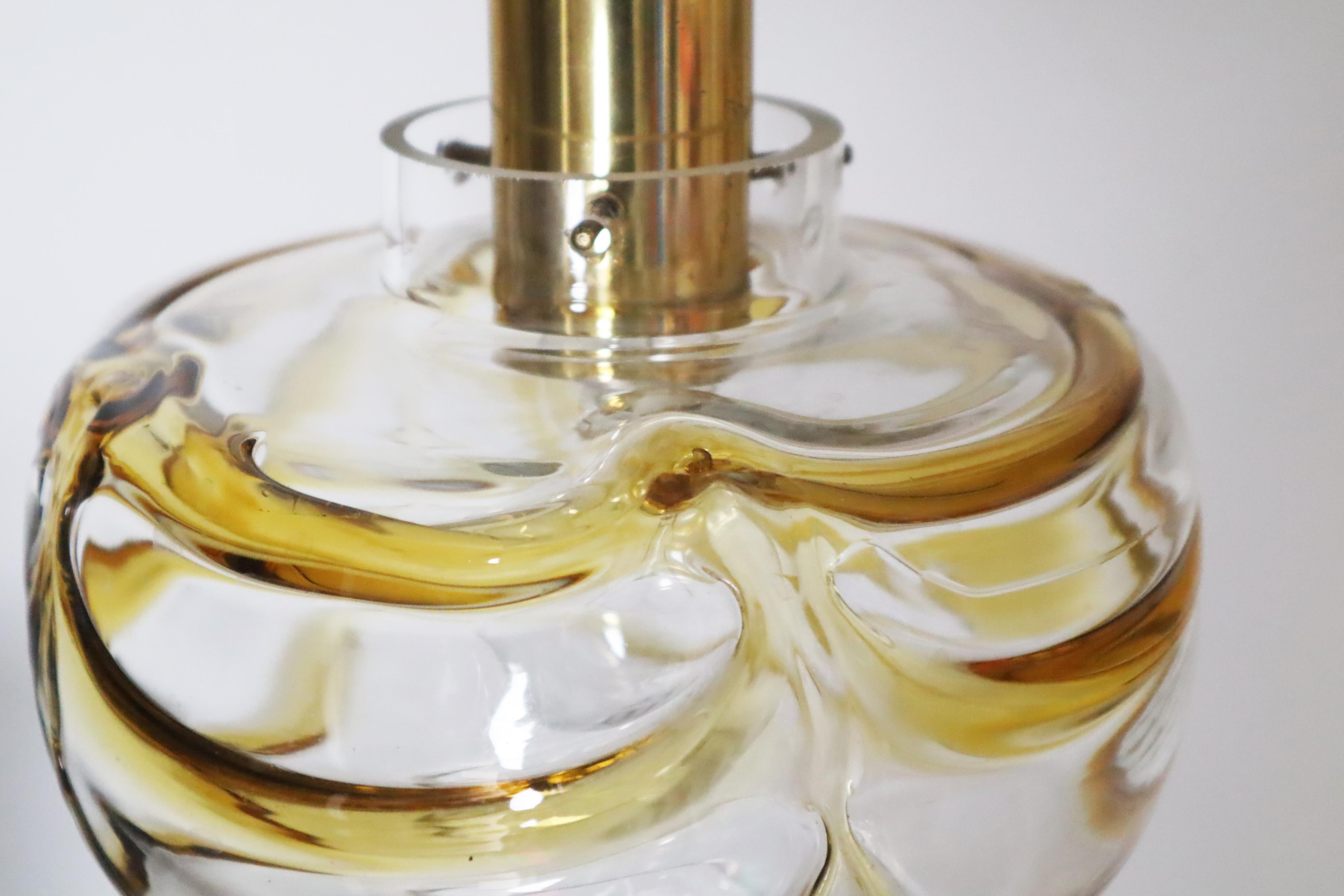 Mid-Century Pendant Lamp made of Murano Glass with Gold Yellow Waves and Brass For Sale 9