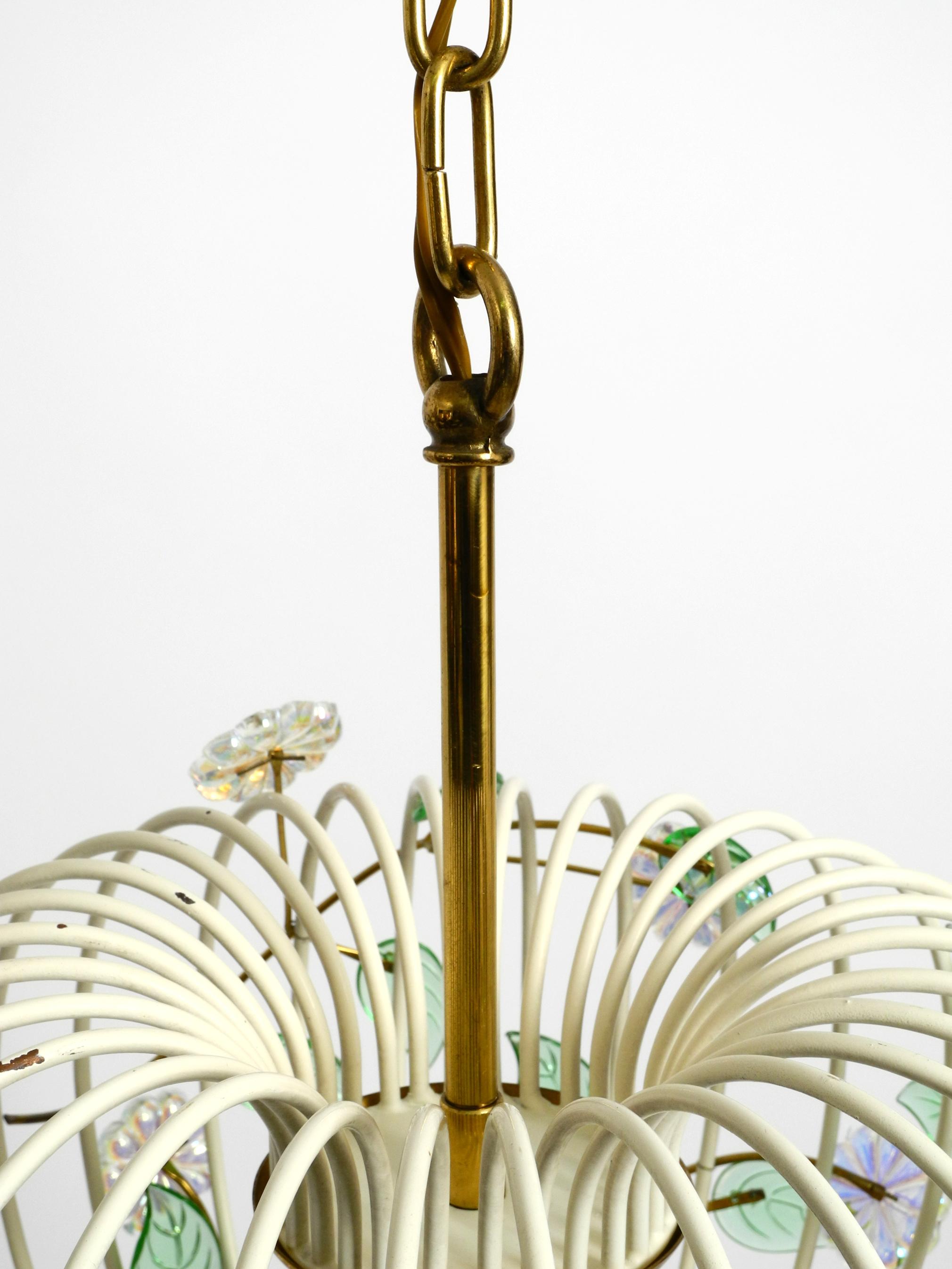 Mid Century Pendant Lamp with Metal Grid and Glass Stones Vereinigte Werkstätten 8