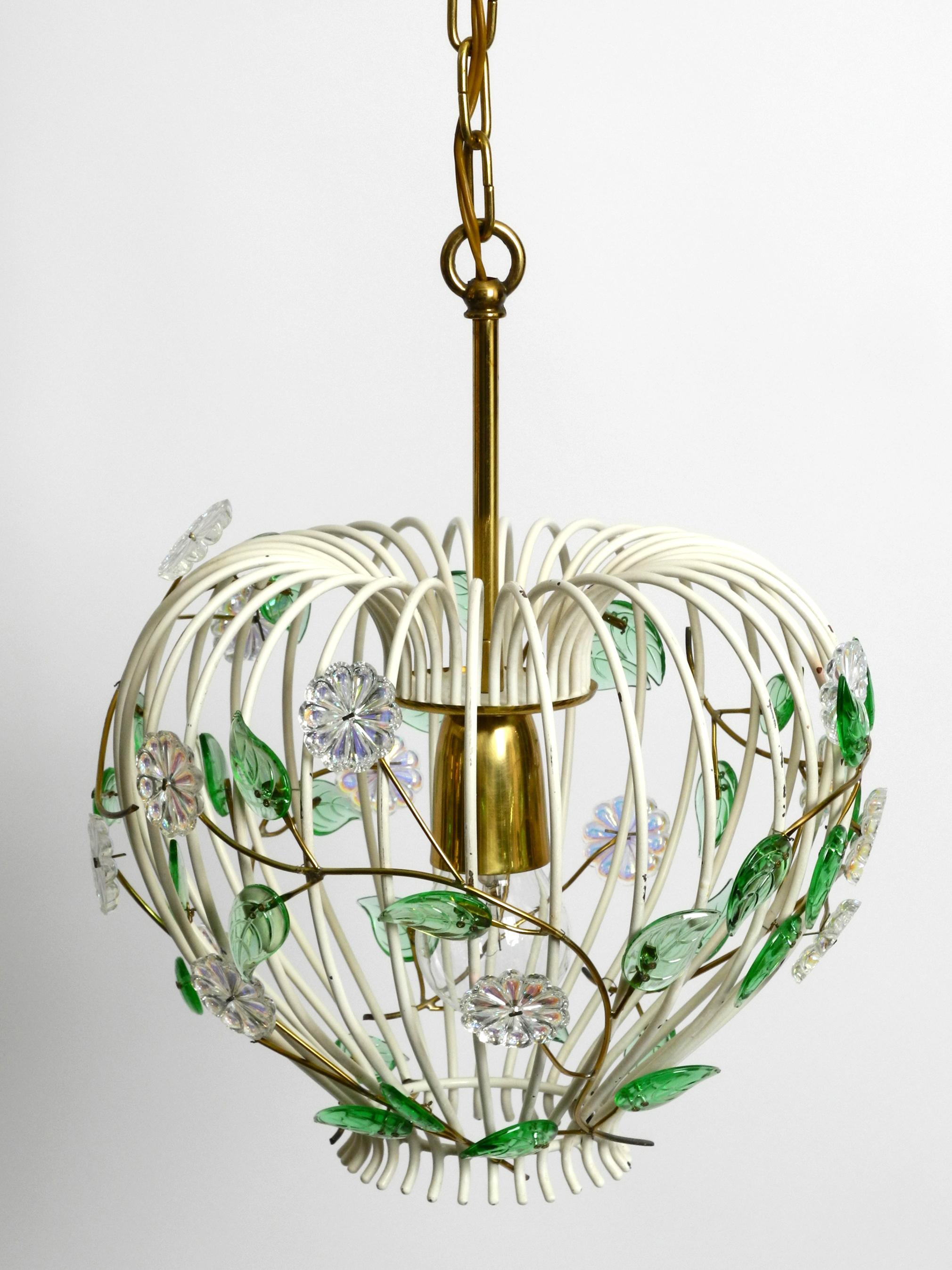 Mid Century Pendant Lamp with Metal Grid and Glass Stones Vereinigte Werkstätten 9