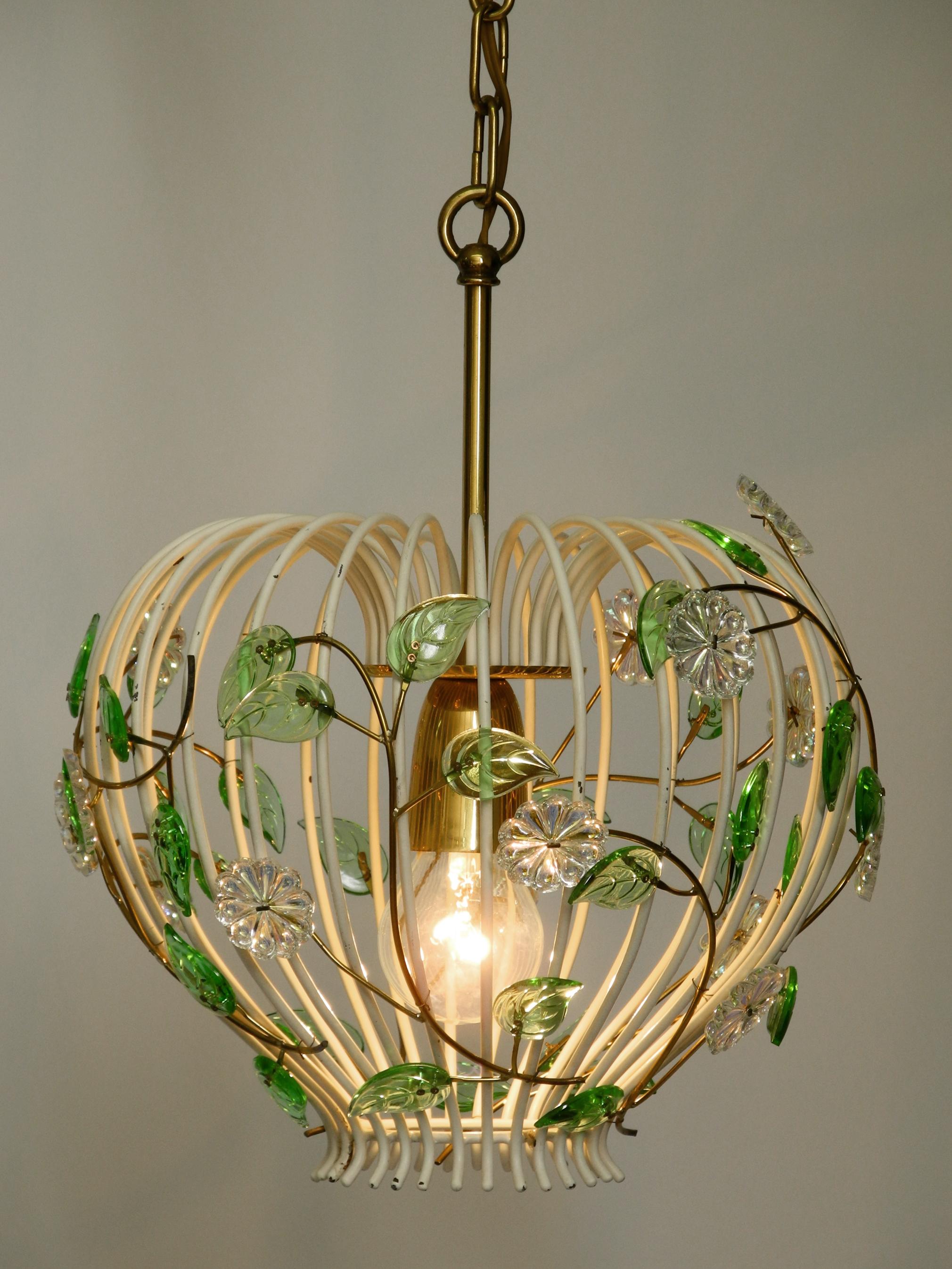 Mid Century Pendant Lamp with Metal Grid and Glass Stones Vereinigte Werkstätten 10
