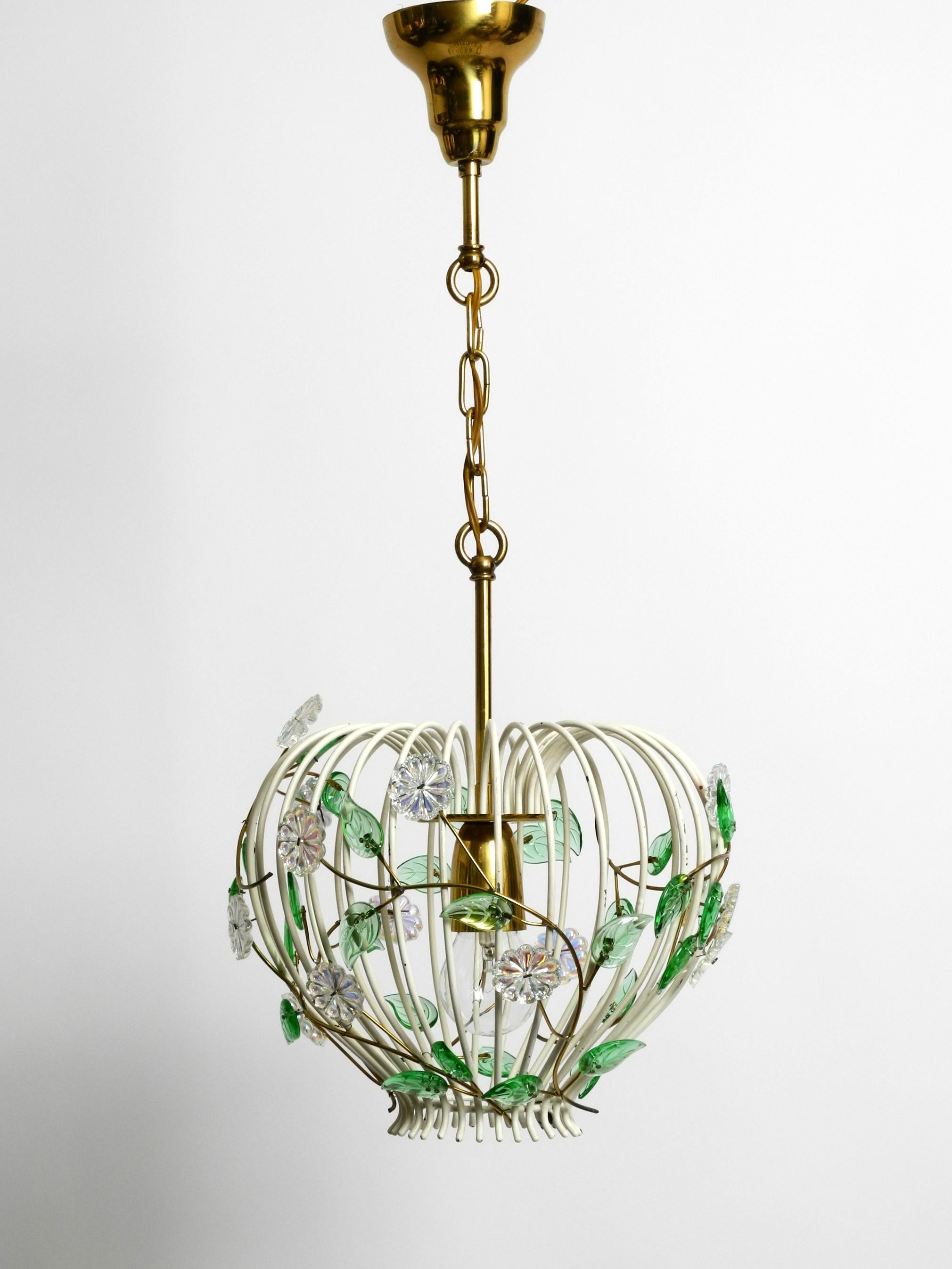 Mid Century Pendant Lamp with Metal Grid and Glass Stones Vereinigte Werkstätten In Good Condition In München, DE