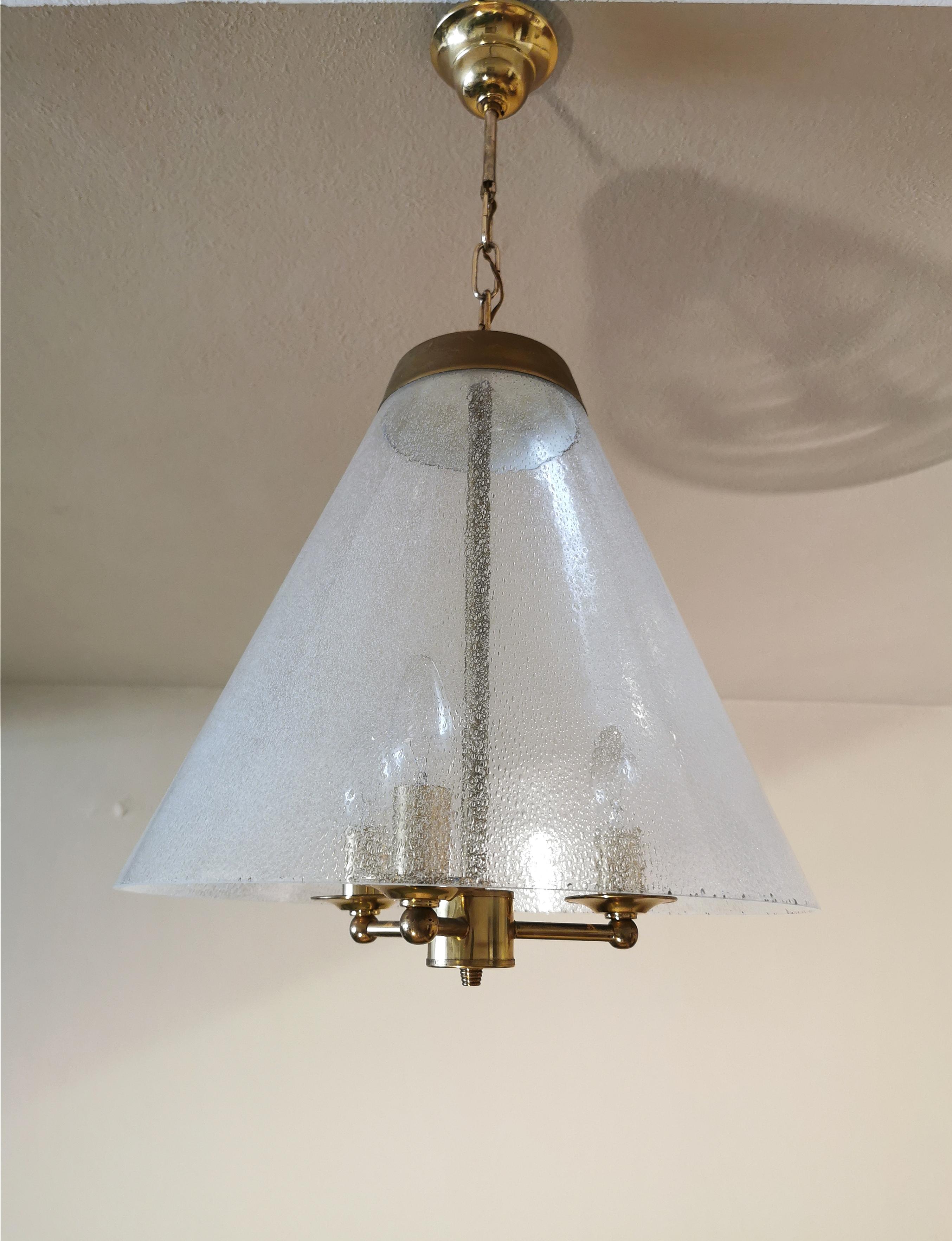Mid Century Chandeliers Bubble Glass Brass in the Style of Venini Italy 1950s 5