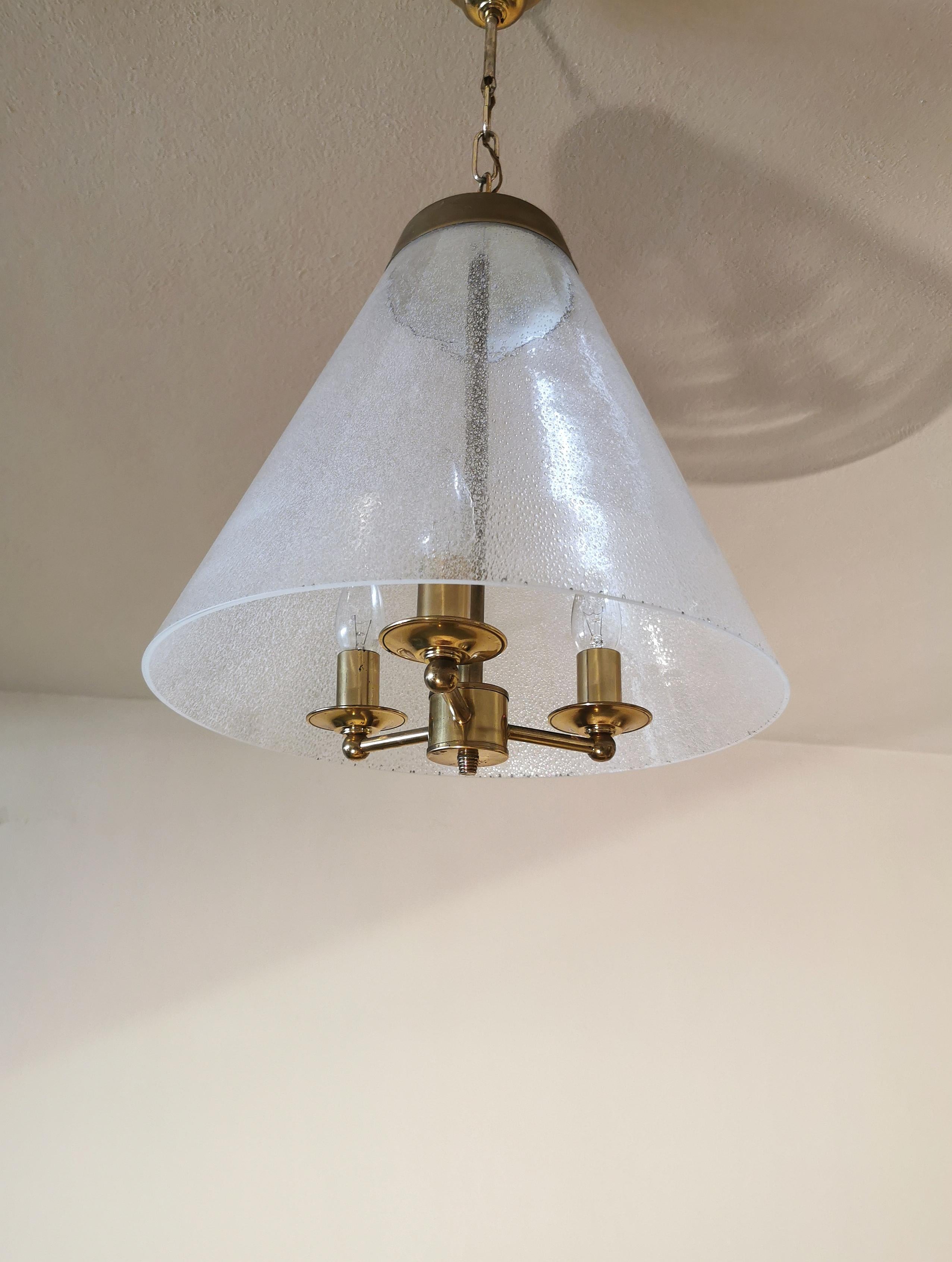 Mid Century Chandeliers Bubble Glass Brass in the Style of Venini Italy 1950s 6