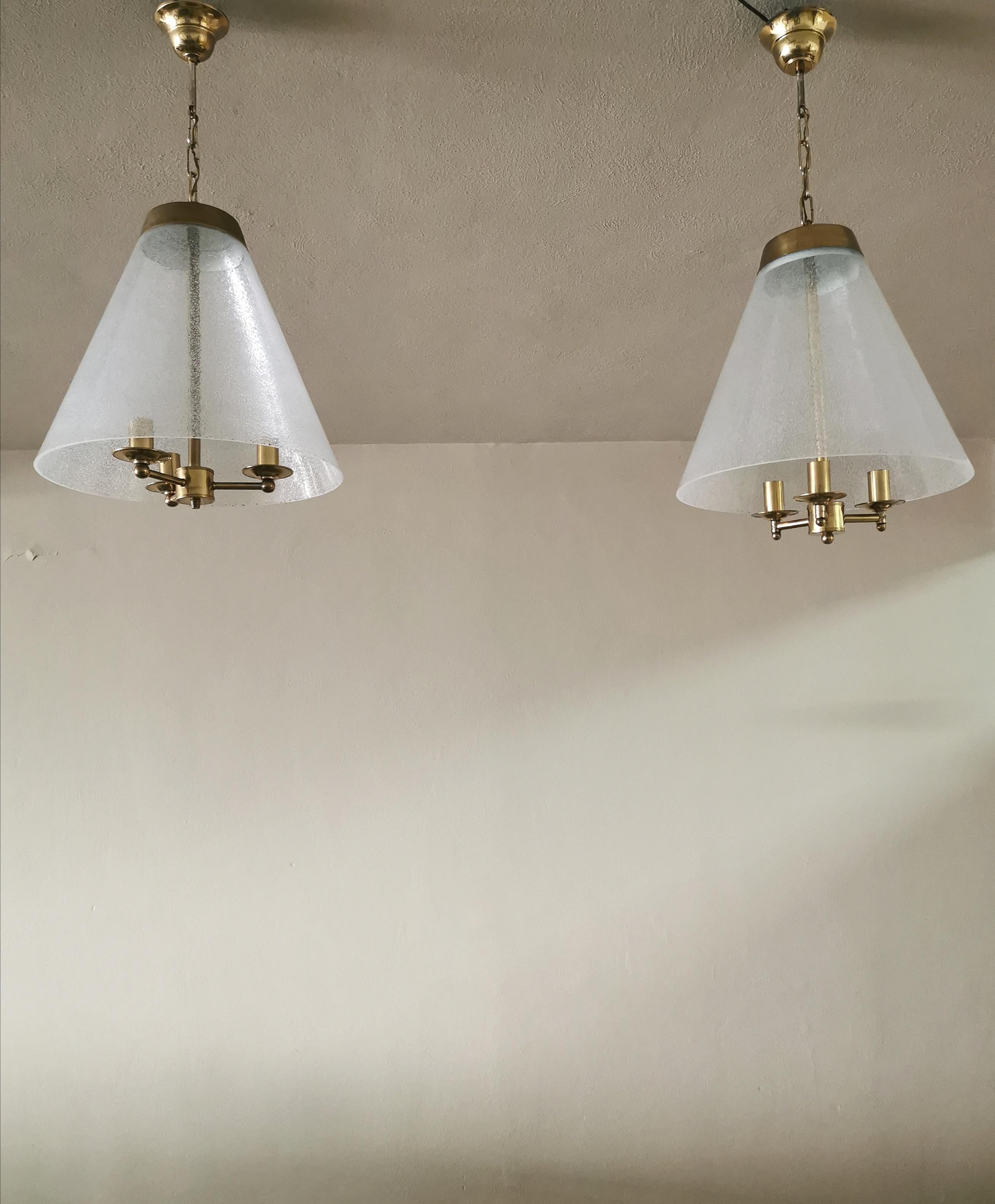 Mid-Century Modern Mid Century Chandeliers Bubble Glass Brass in the Style of Venini Italy 1950s