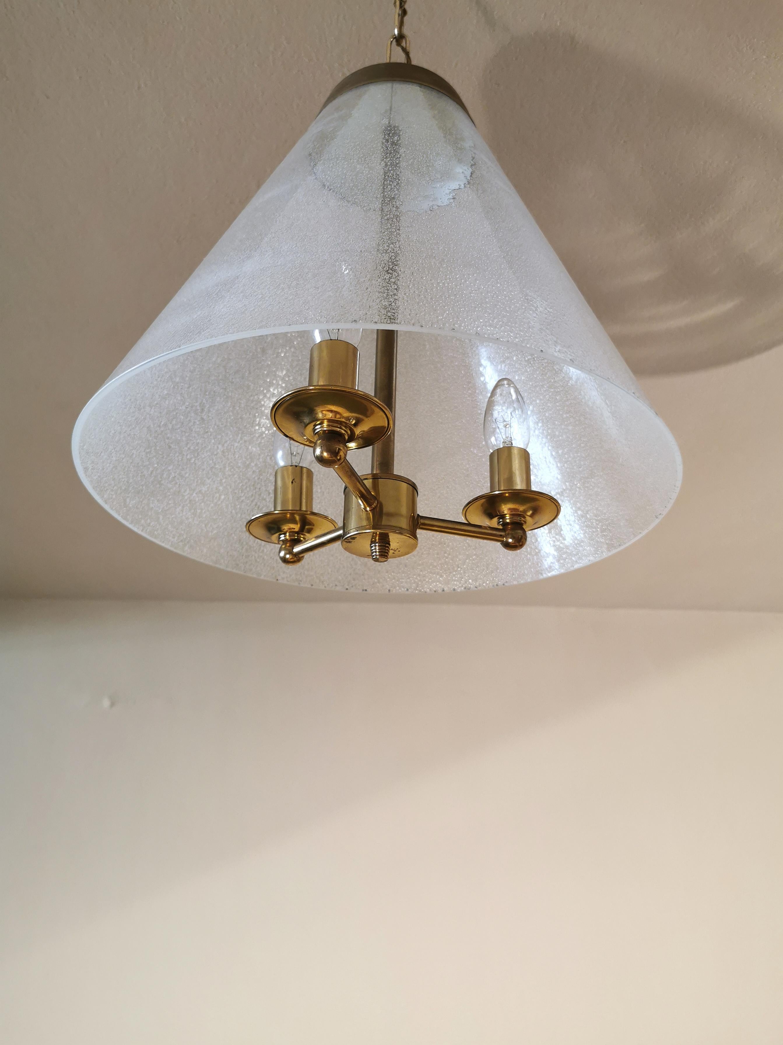 Mid Century Chandeliers Bubble Glass Brass in the Style of Venini Italy 1950s In Good Condition In Palermo, IT