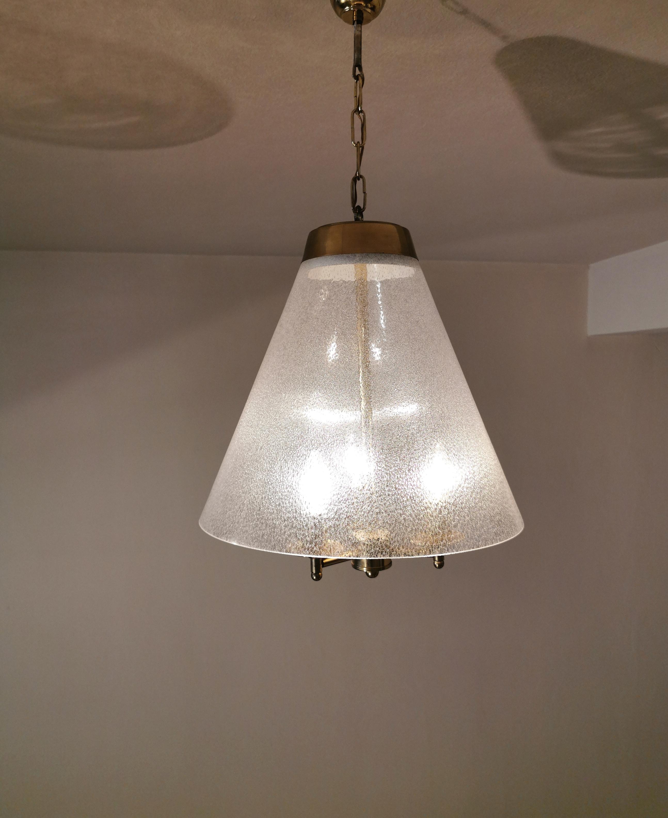20th Century Mid Century Chandeliers Bubble Glass Brass in the Style of Venini Italy 1950s