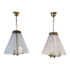 Mid Century Chandeliers Bubble Glass Brass in the Style of Venini Italy 1950s