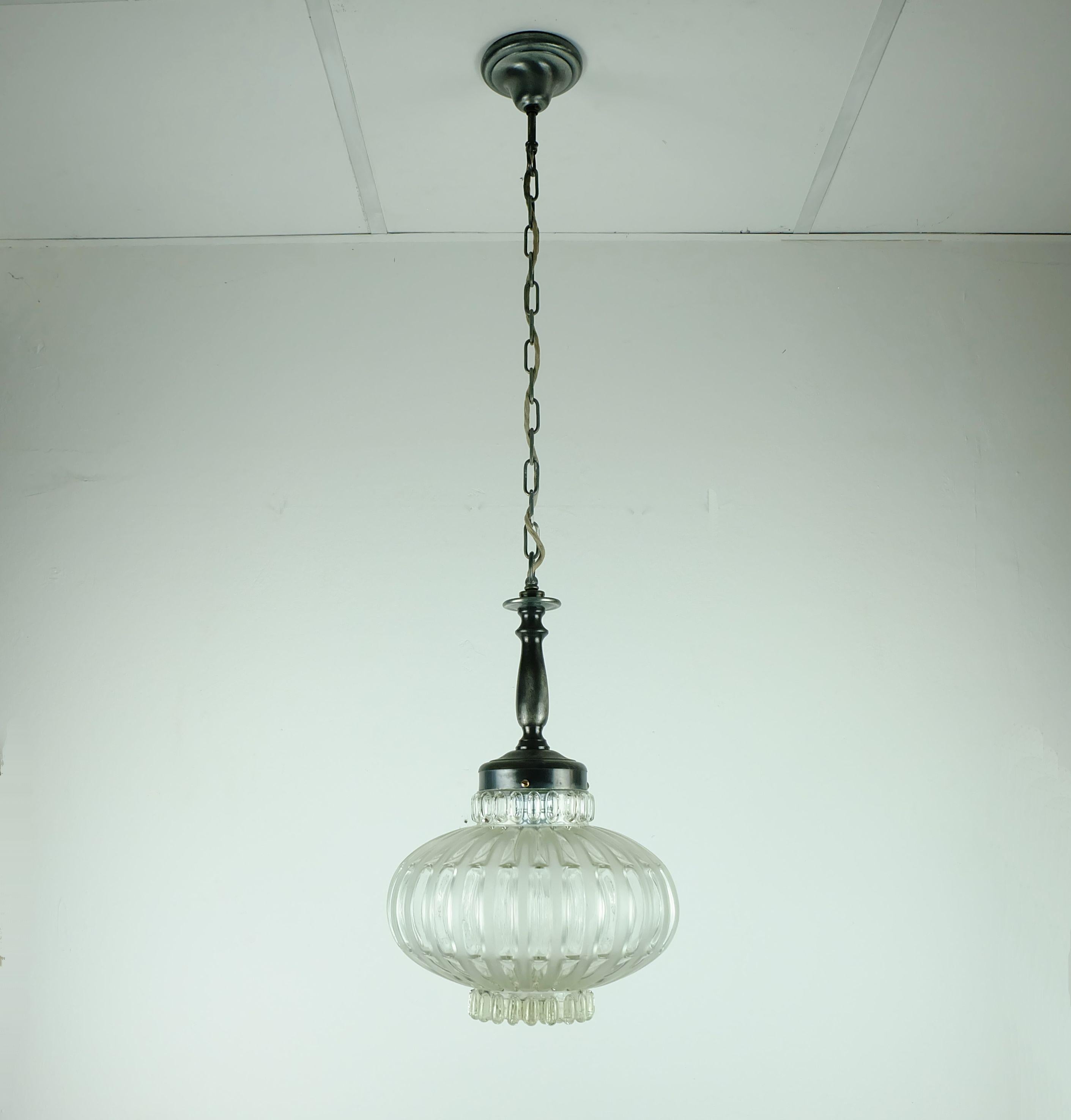 German mid century PENDANT LIGHT bubble glass satin glass 1960s For Sale