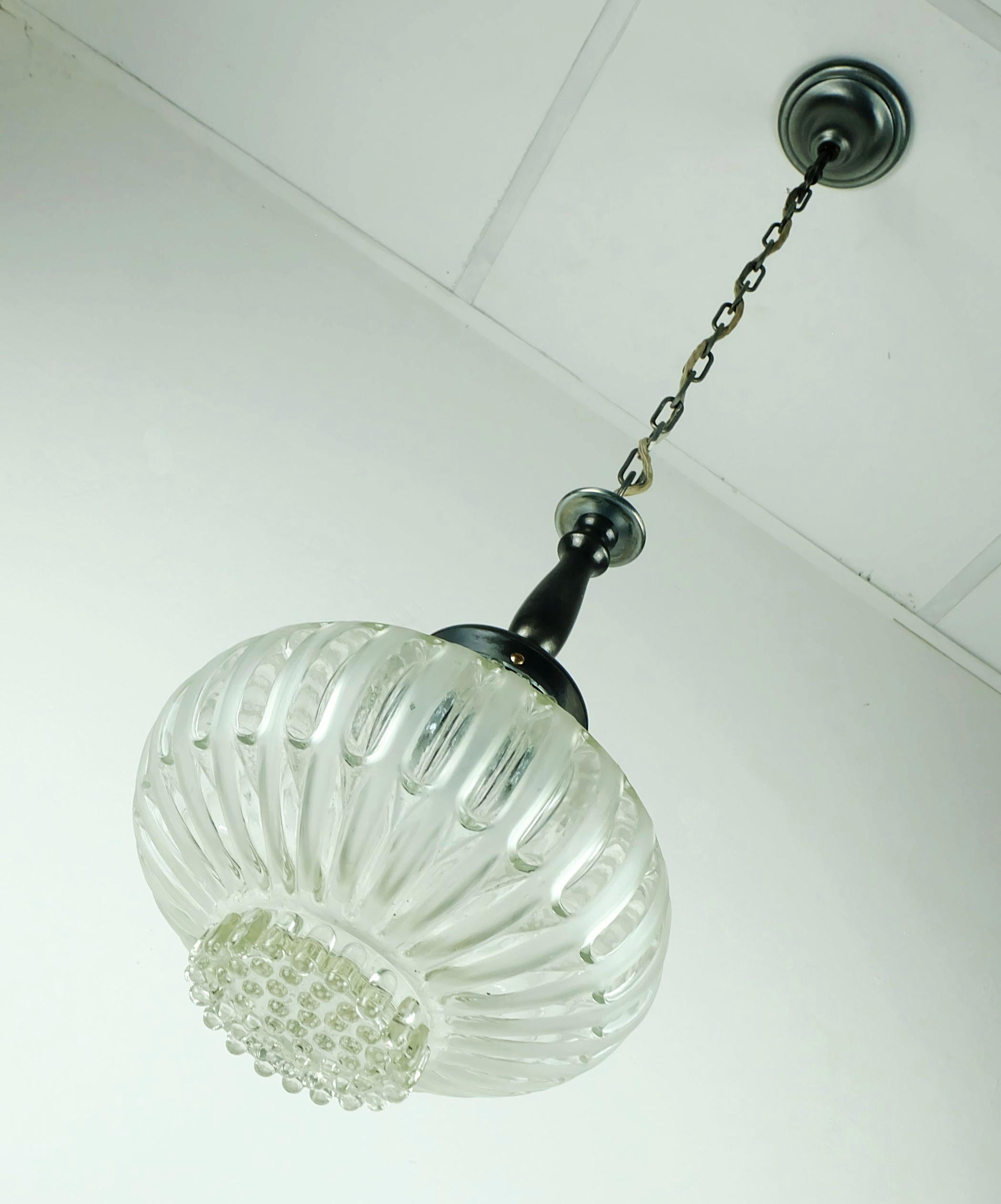 mid century PENDANT LIGHT bubble glass satin glass 1960s In Good Condition For Sale In Mannheim, DE