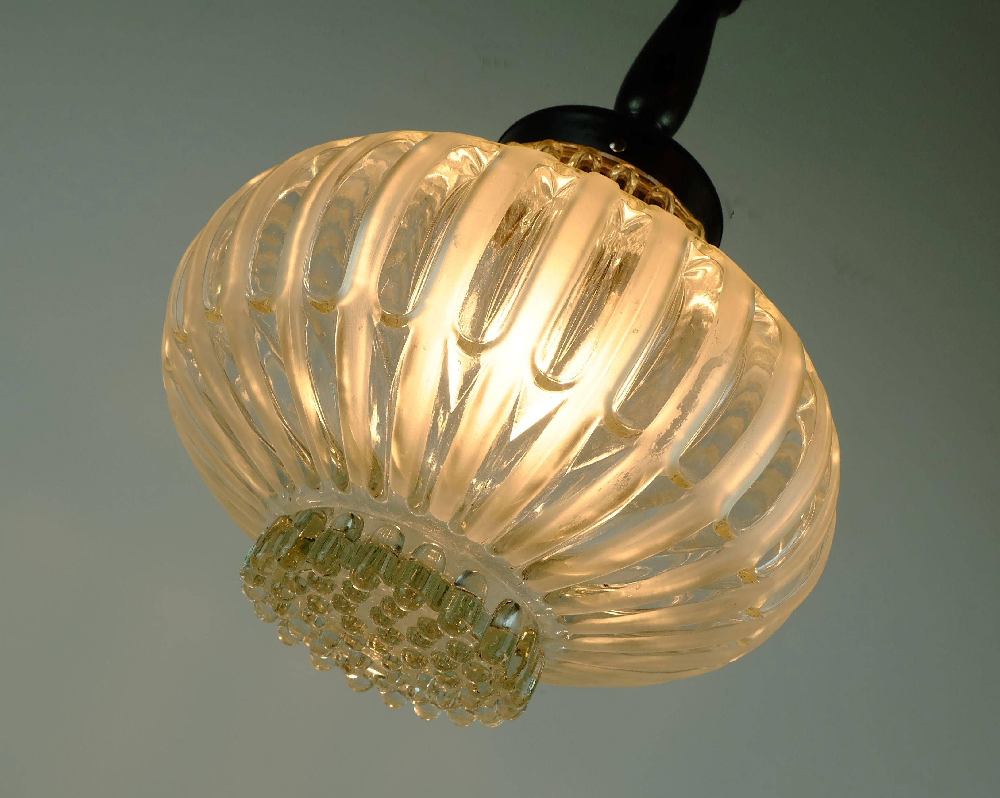 Metal mid century PENDANT LIGHT bubble glass satin glass 1960s For Sale