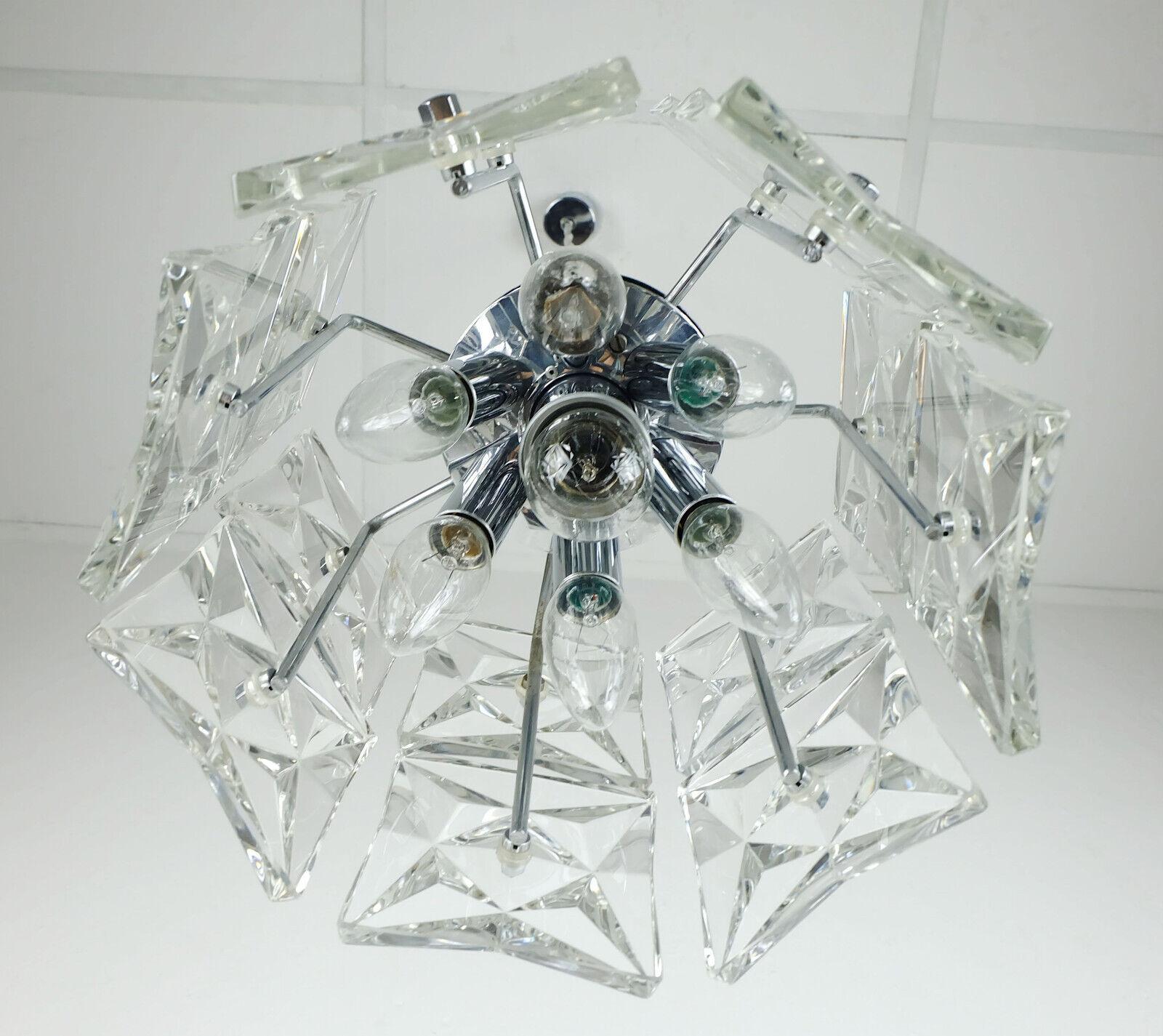 mid century PENDANT LIGHT by kinkeldey crystal glass and chrome 1960s For Sale 3