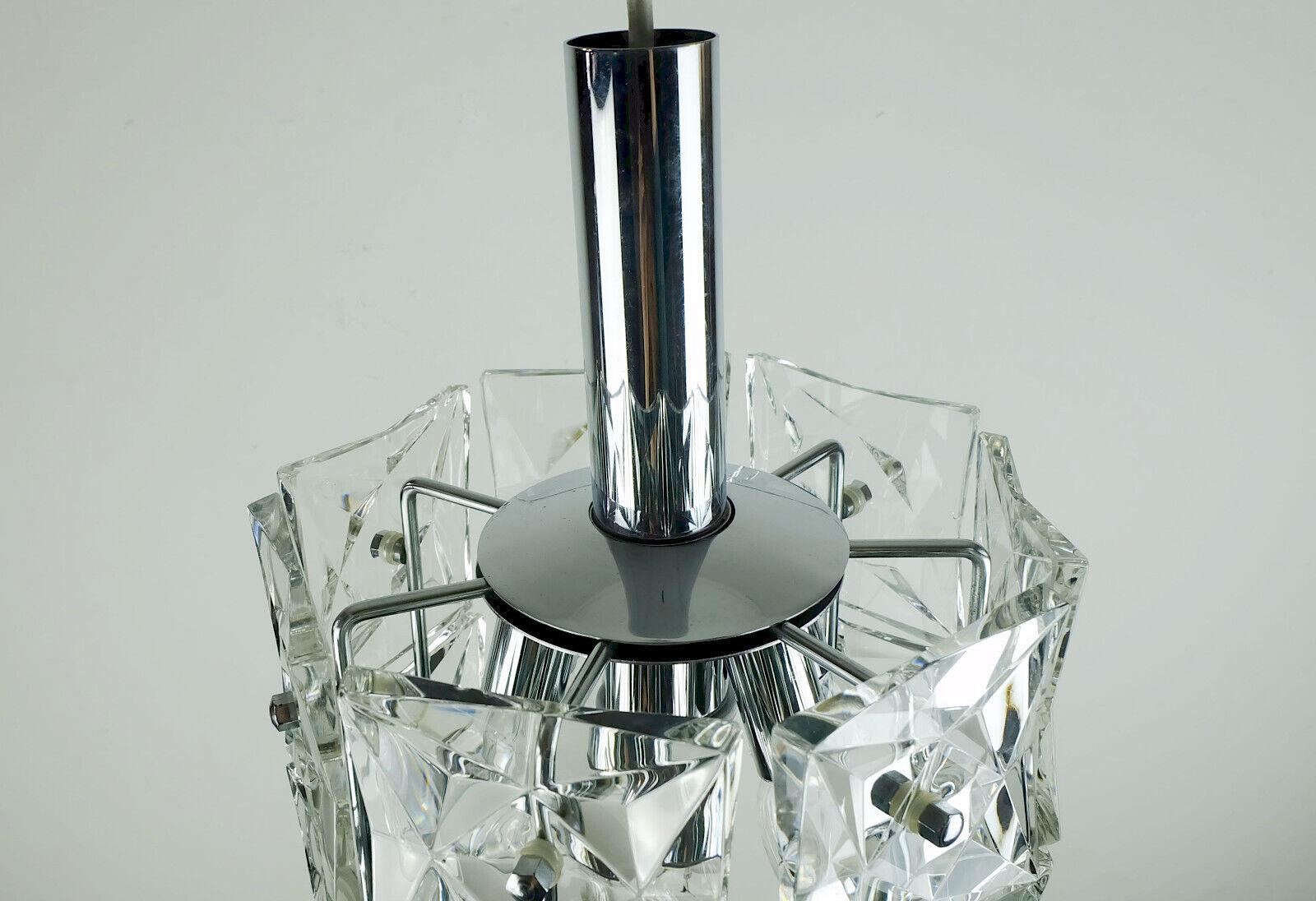 Mid-20th Century mid century PENDANT LIGHT by kinkeldey crystal glass and chrome 1960s For Sale