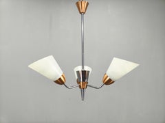 Mid-Century Pendant Light, Copper and Chrome, Czechoslovakia, 1970s